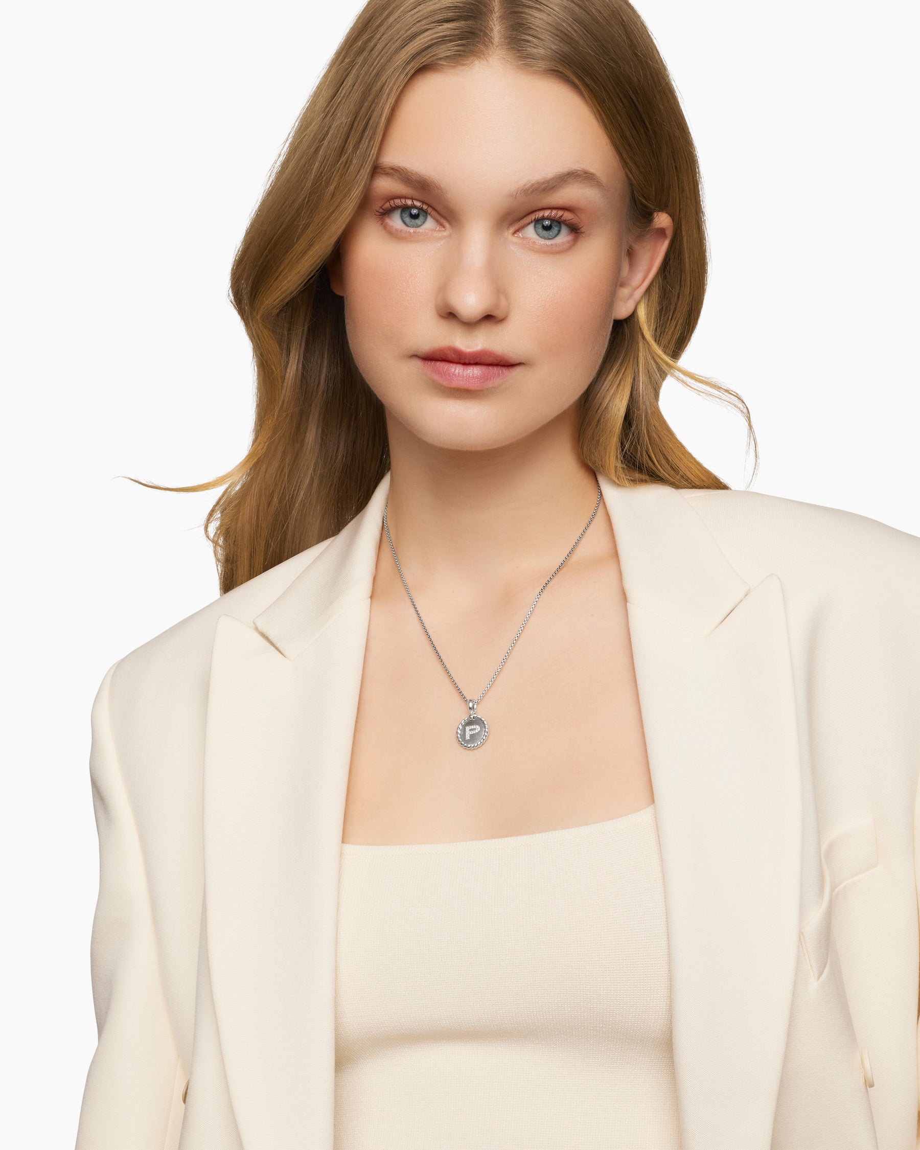 Alternative view of Initial Charm Necklace in Sterling Silver with Diamond P