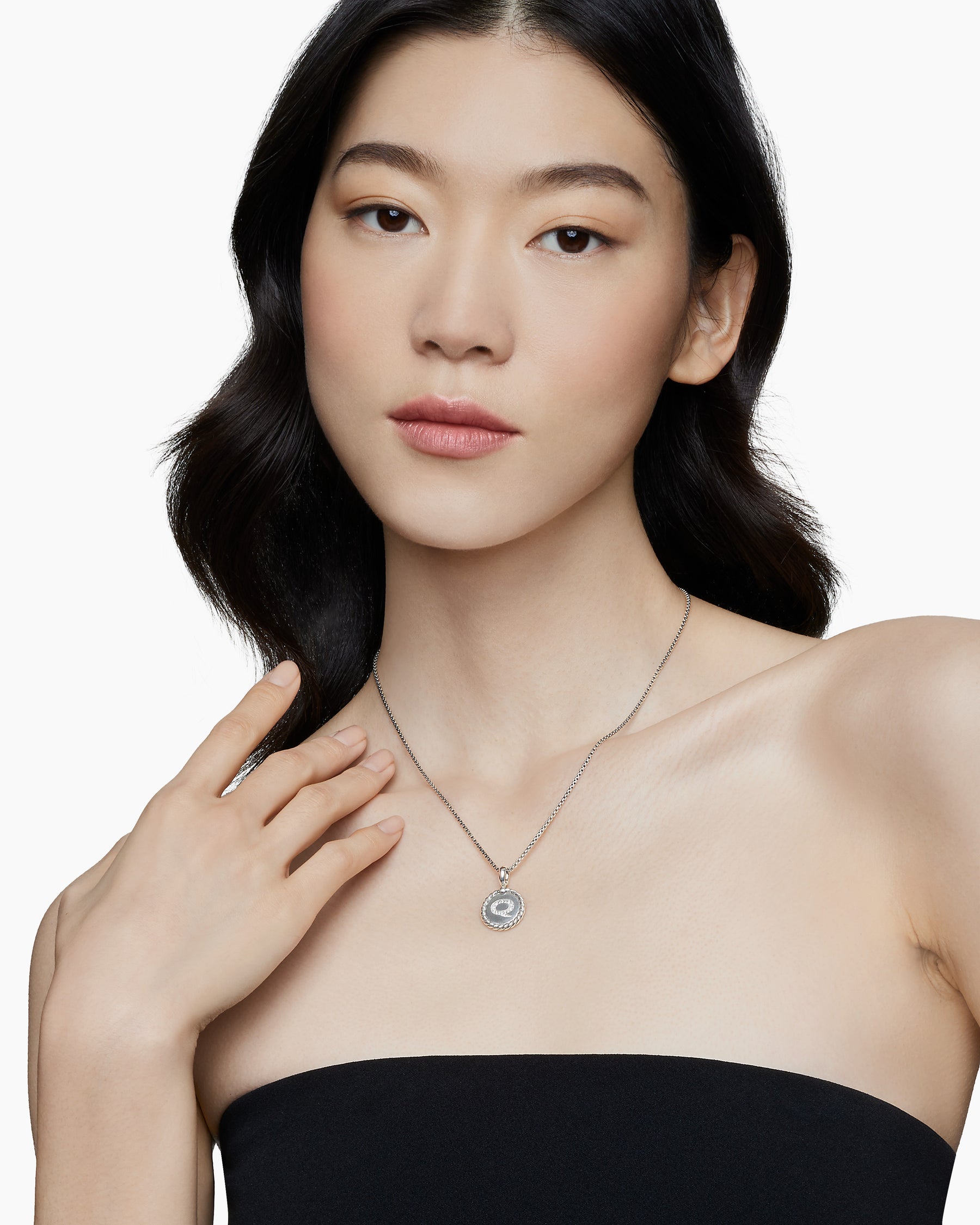 Alternative view of Initial Charm Necklace in Sterling Silver with Diamond Q