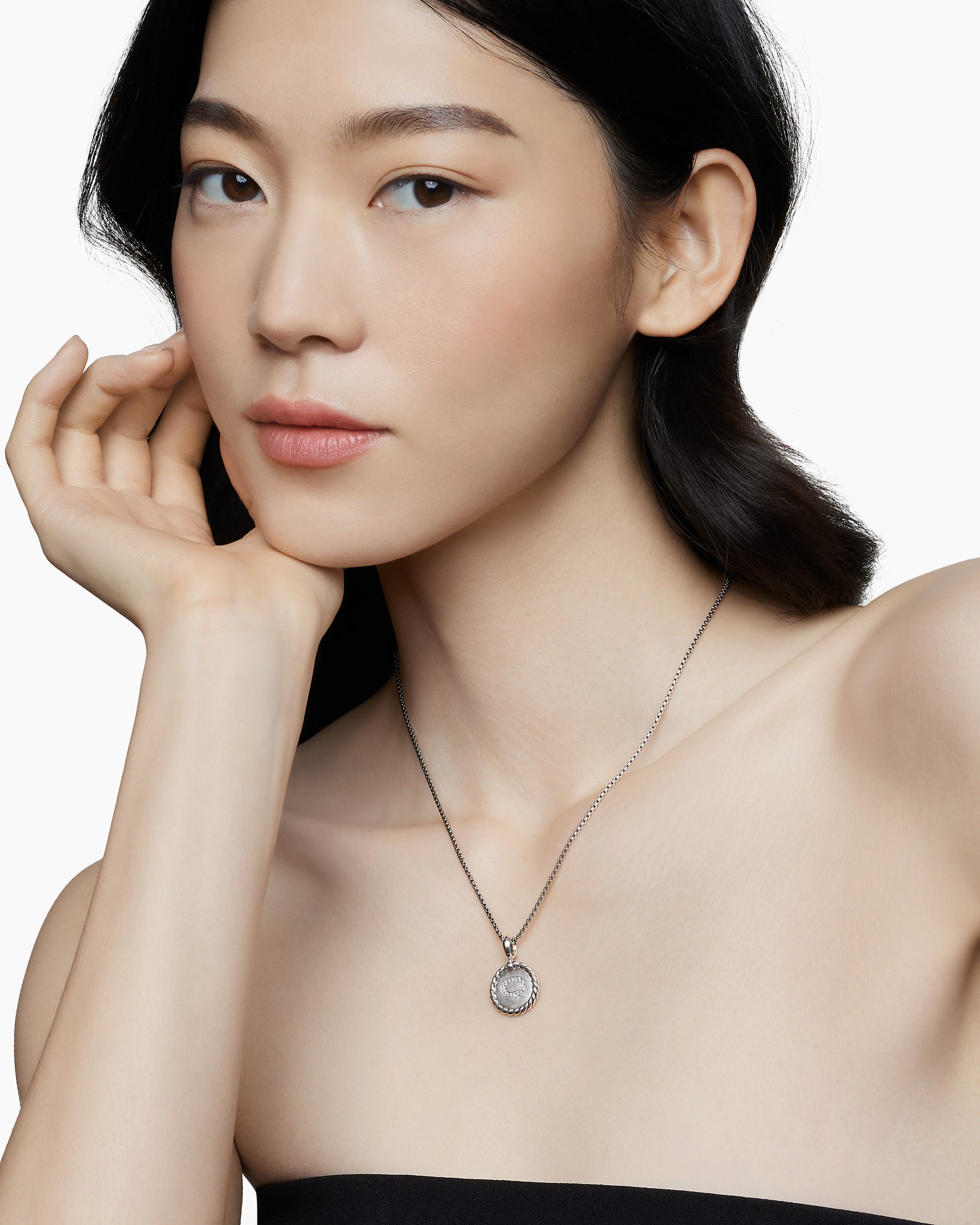 Initial Charm Necklace in Sterling Silver with Diamond Q - Image 6