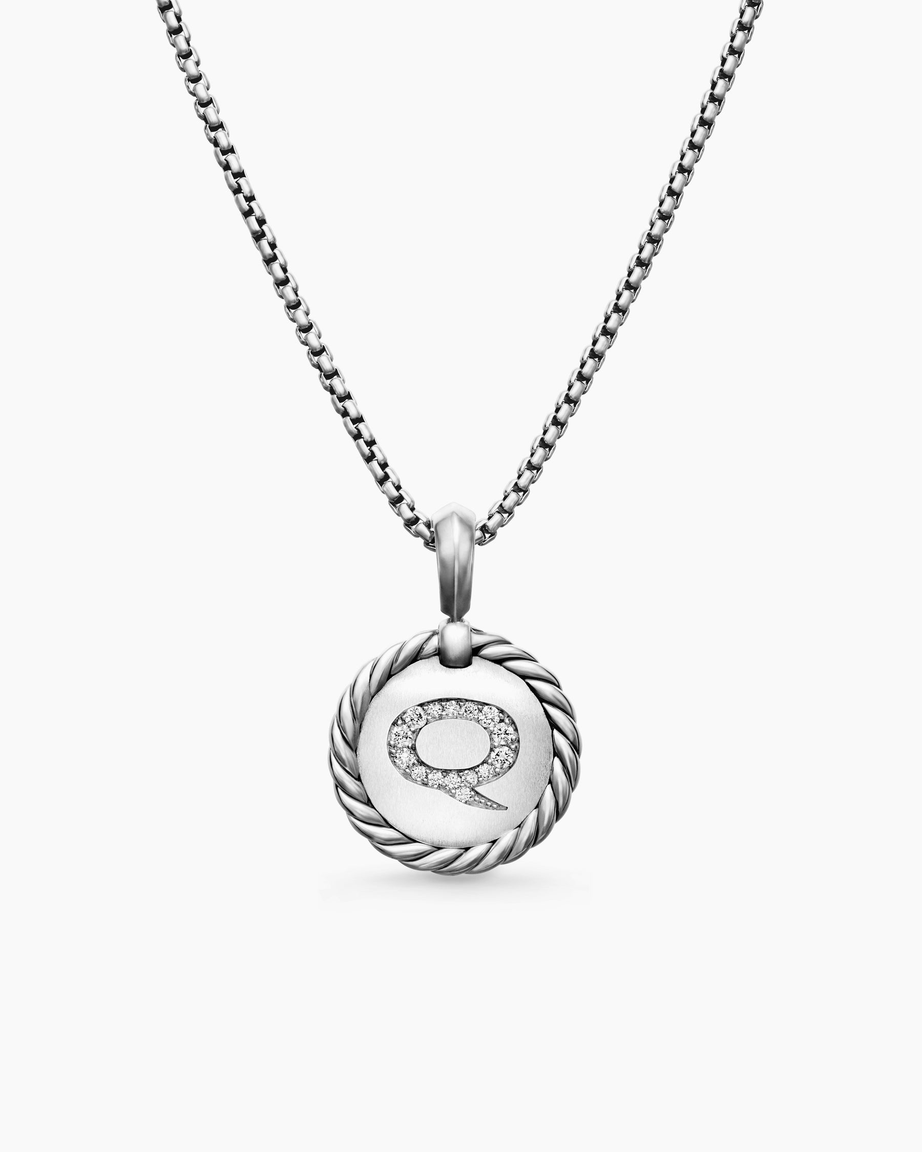 Initial Charm Necklace in Sterling Silver with Diamond Q