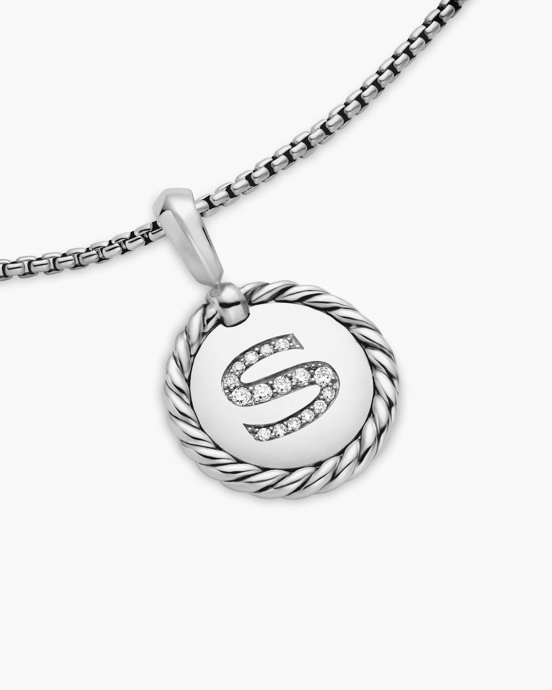 Initial Charm Necklace in Sterling Silver with Diamond S - Image 5