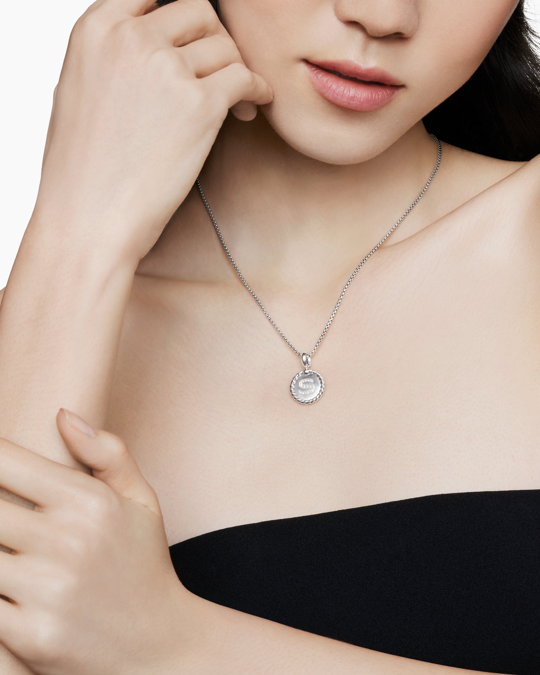 Initial Charm Necklace in Sterling Silver with Diamond S - Image 6