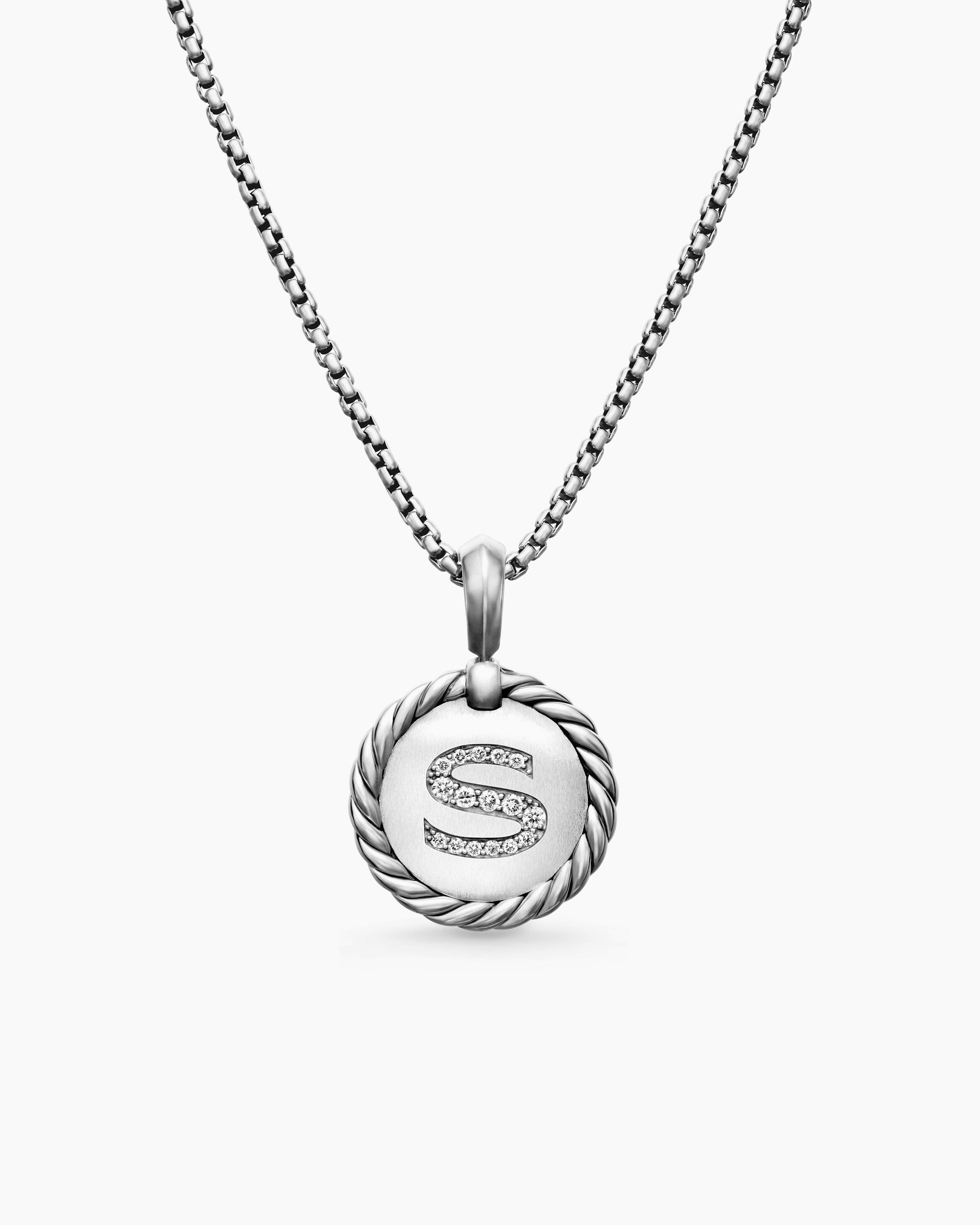 Initial Charm Necklace in Sterling Silver with Diamond S