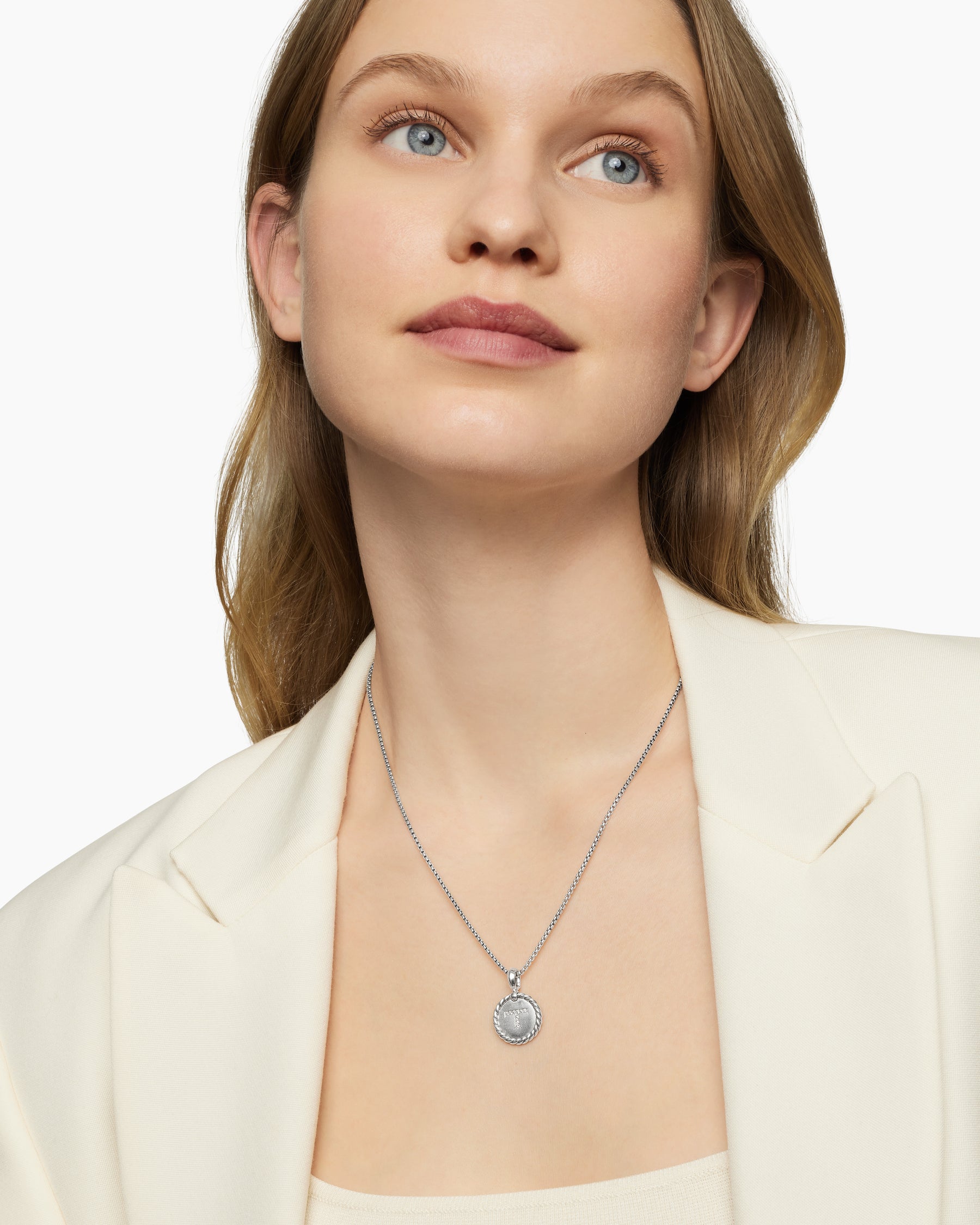 Alternative view of Initial Charm Necklace in Sterling Silver with Diamond T