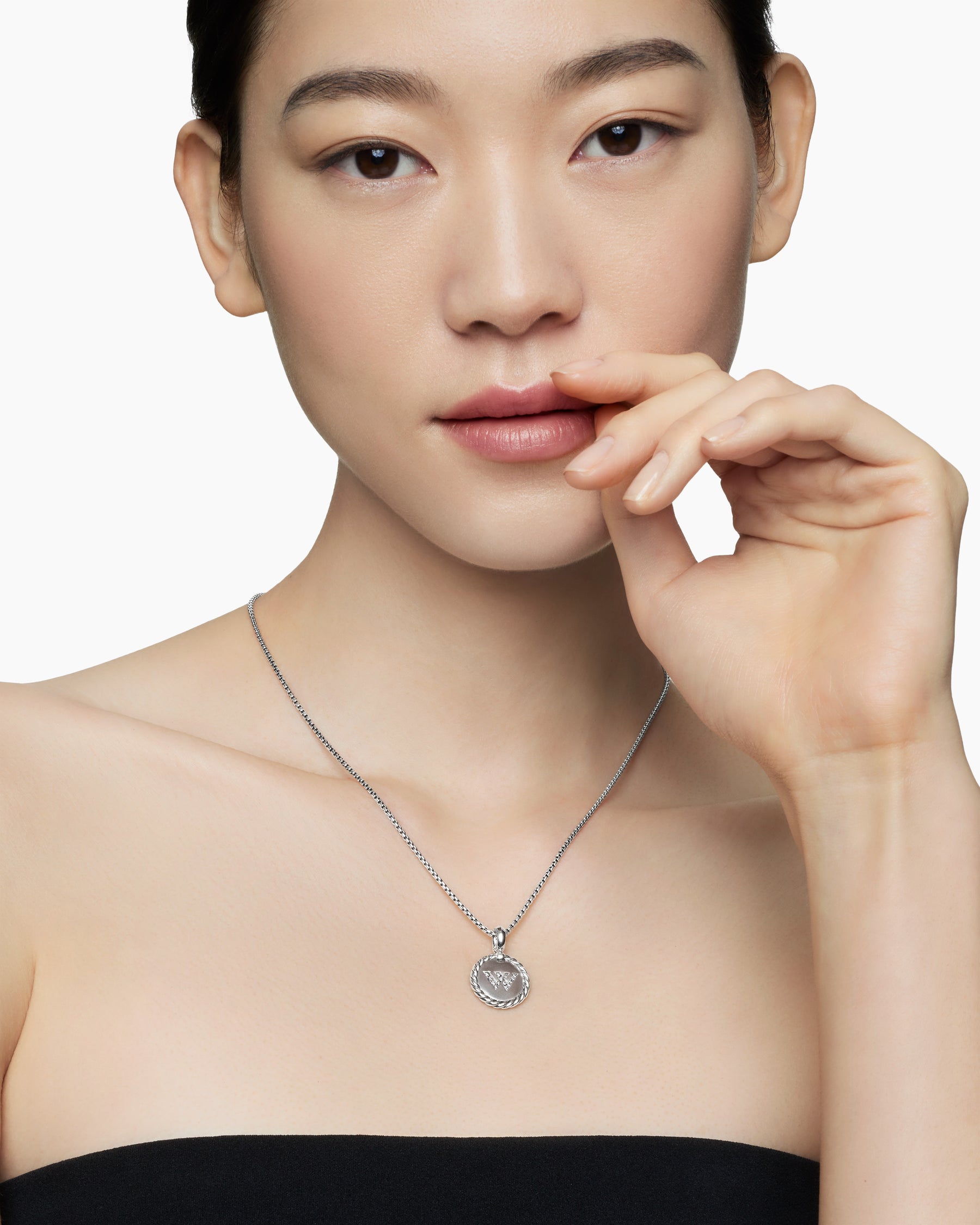 Alternative view of Initial Charm Necklace in Sterling Silver with Diamond W