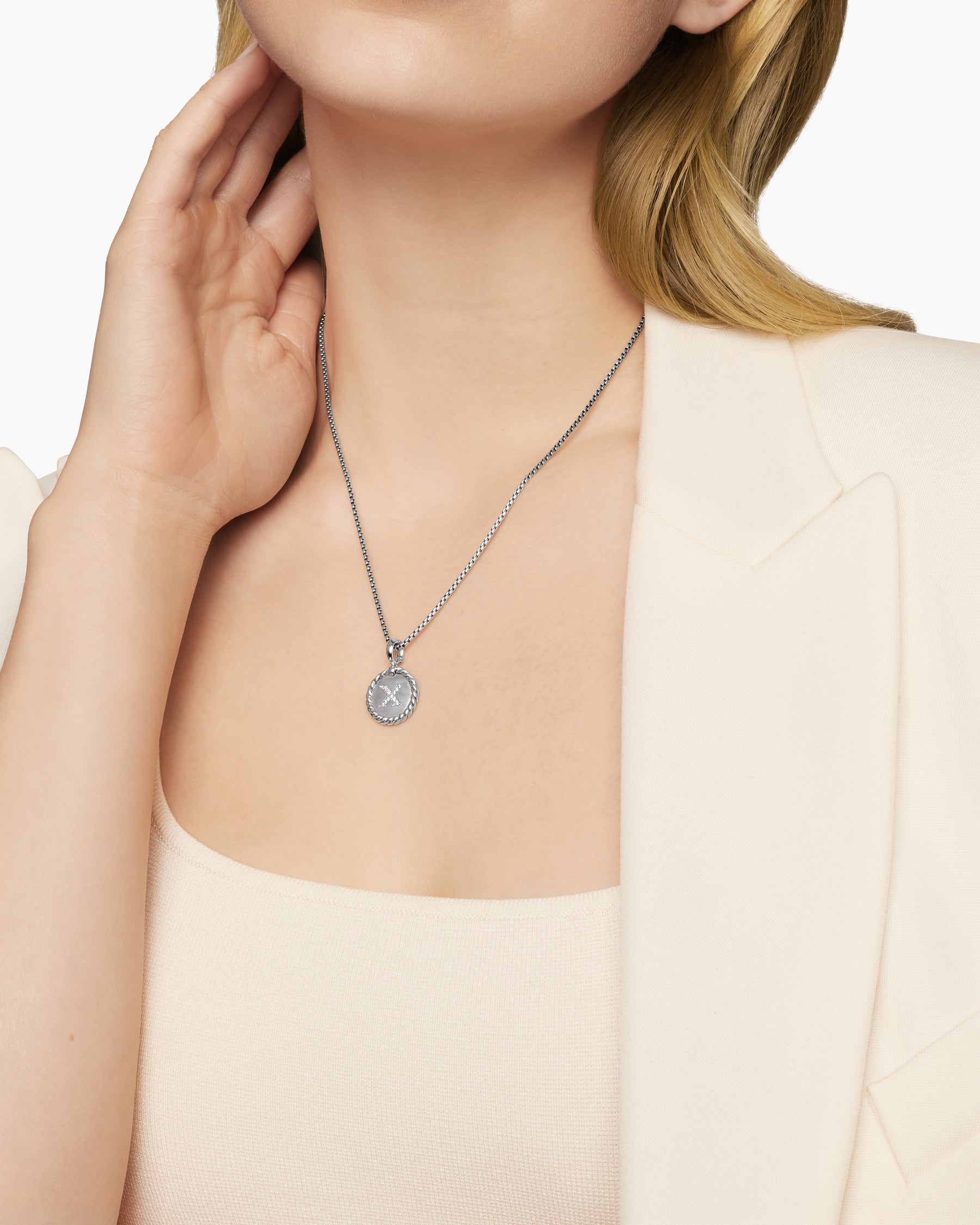 Initial Charm Necklace in Sterling Silver with Diamond X - Image 6