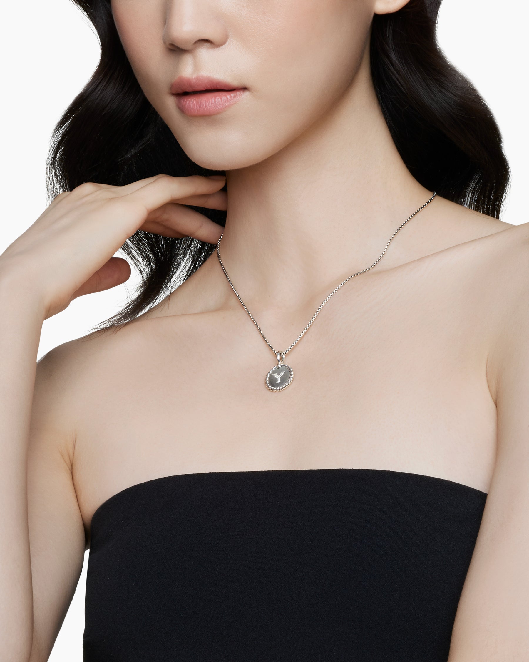 Alternative view of Initial Charm Necklace in Sterling Silver with Diamond Y