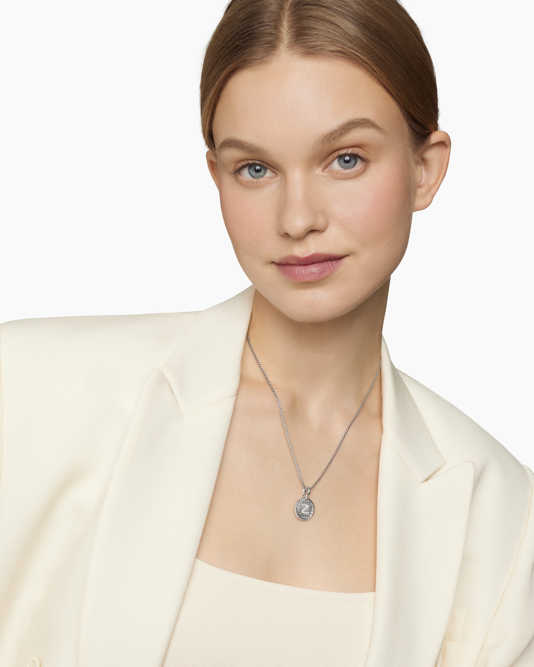 Alternative view of Initial Charm Necklace in Sterling Silver with Diamond Z