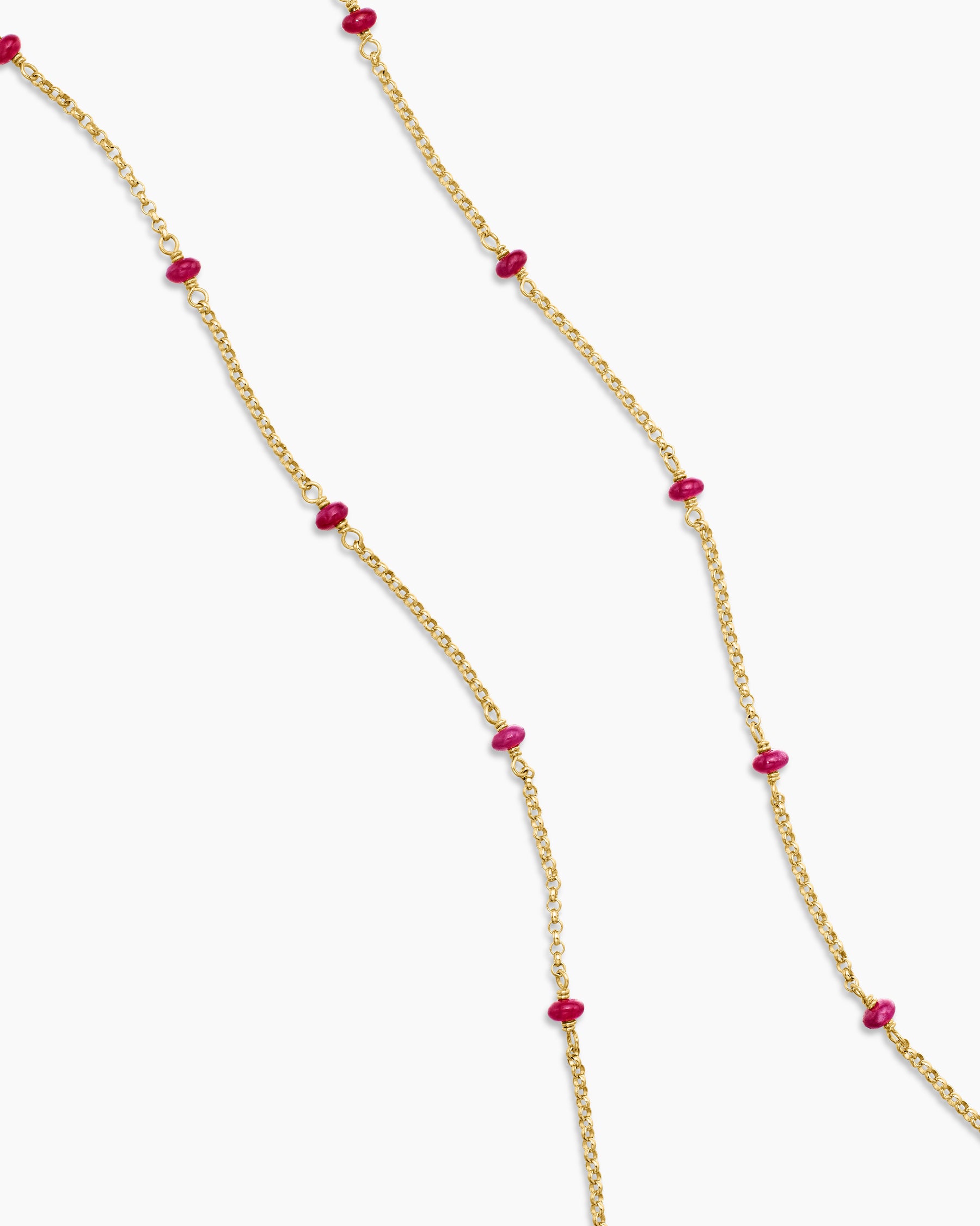 Cable Collectibles Bead and Chain Necklace in 18K Yellow Gold with Rubies, 3.5mm - Image 3