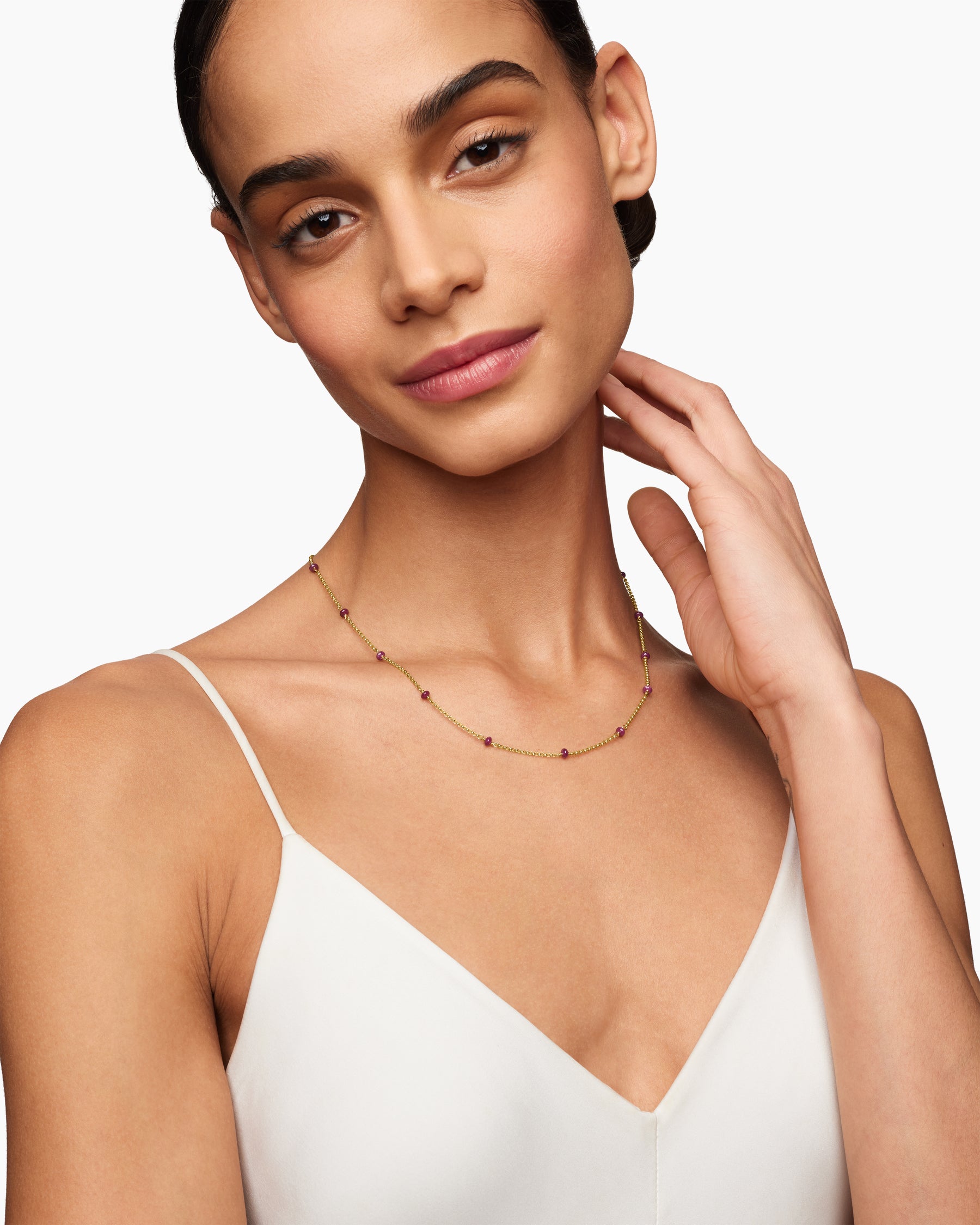 Alternative view of Cable Collectibles Bead and Chain Necklace in 18K Yellow Gold with Rubies, 3.5mm