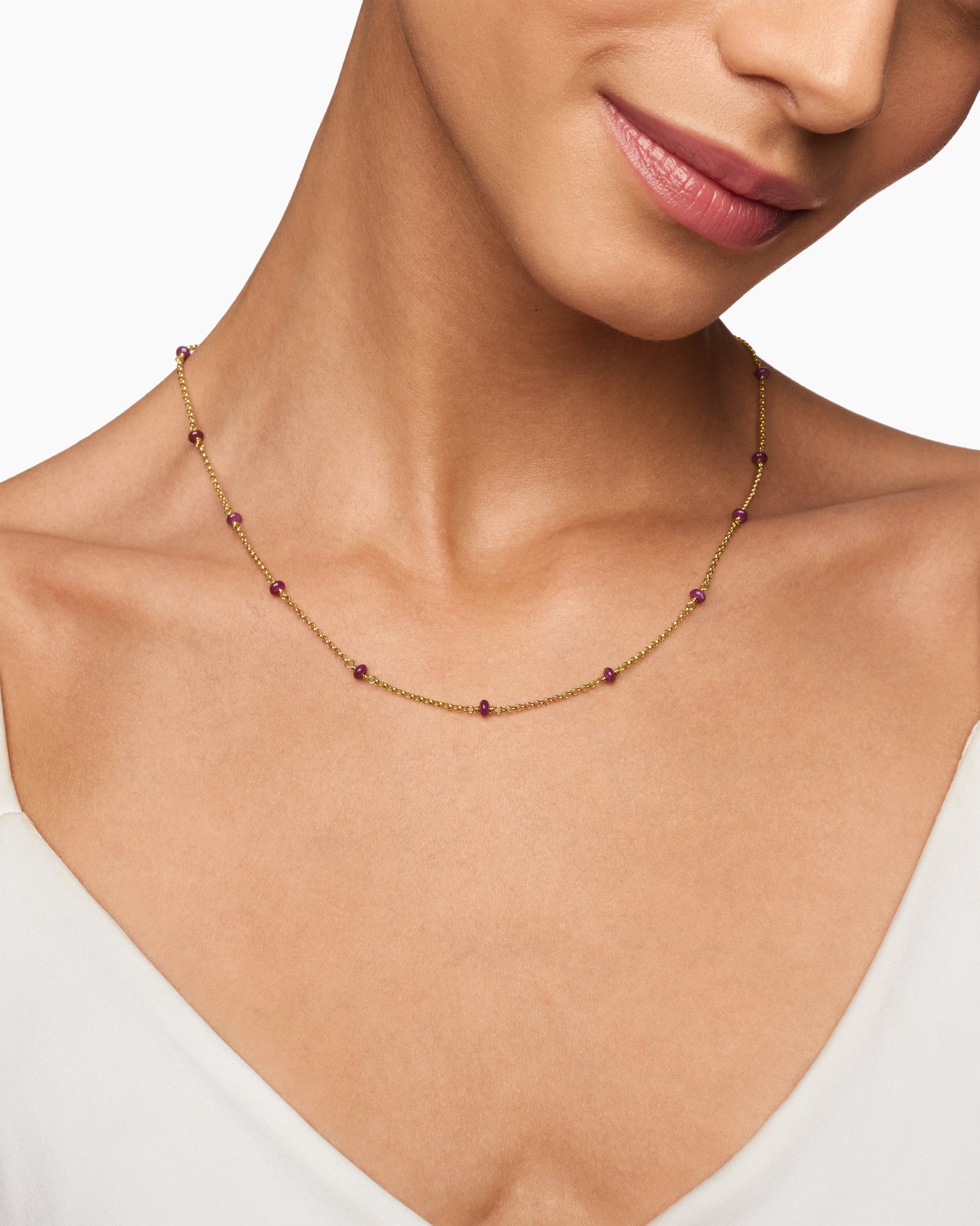 Cable Collectibles Bead and Chain Necklace in 18K Yellow Gold with Rubies, 3.5mm - Image 6
