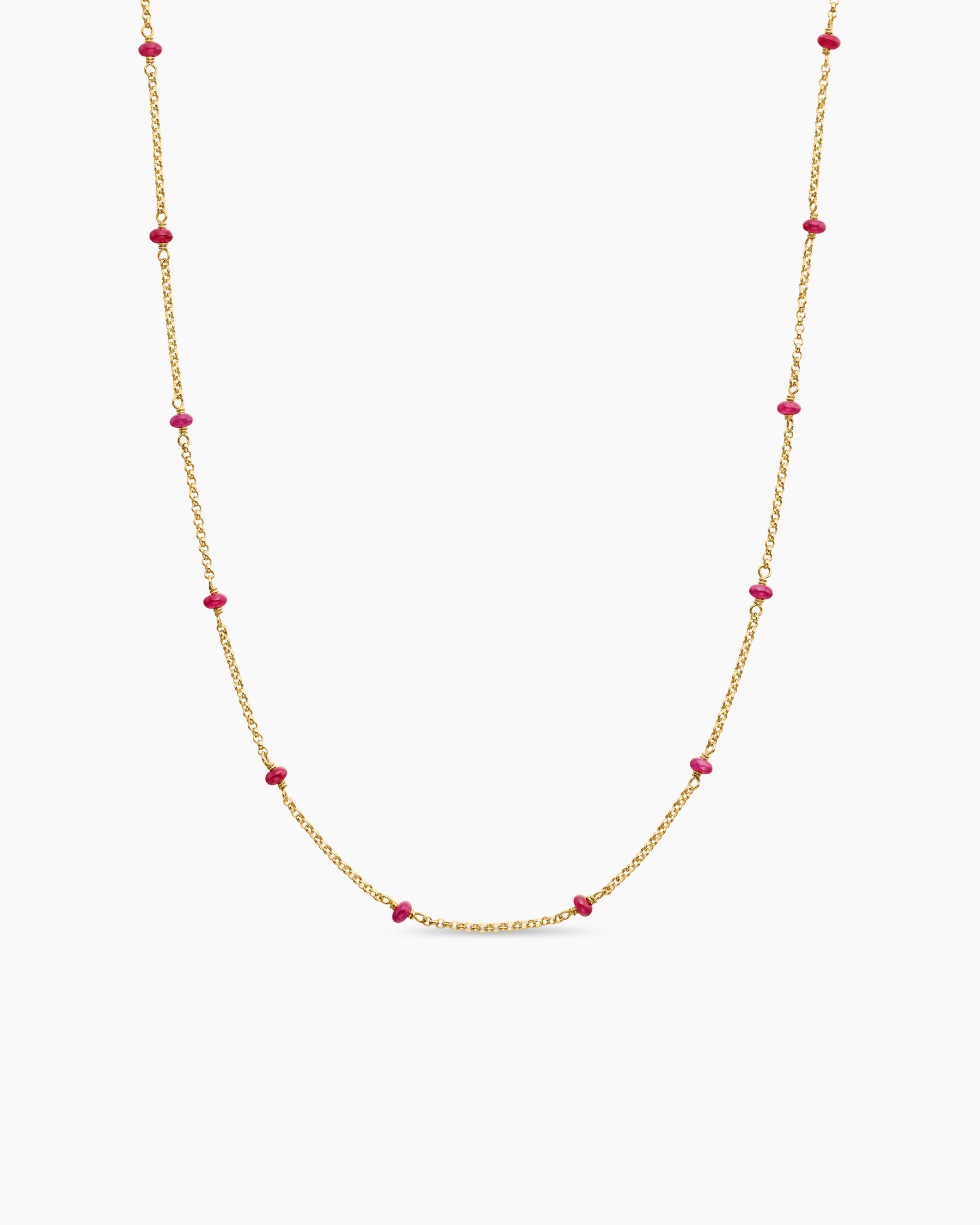 Cable Collectibles Bead and Chain Necklace in 18K Yellow Gold with Rubies, 3.5mm