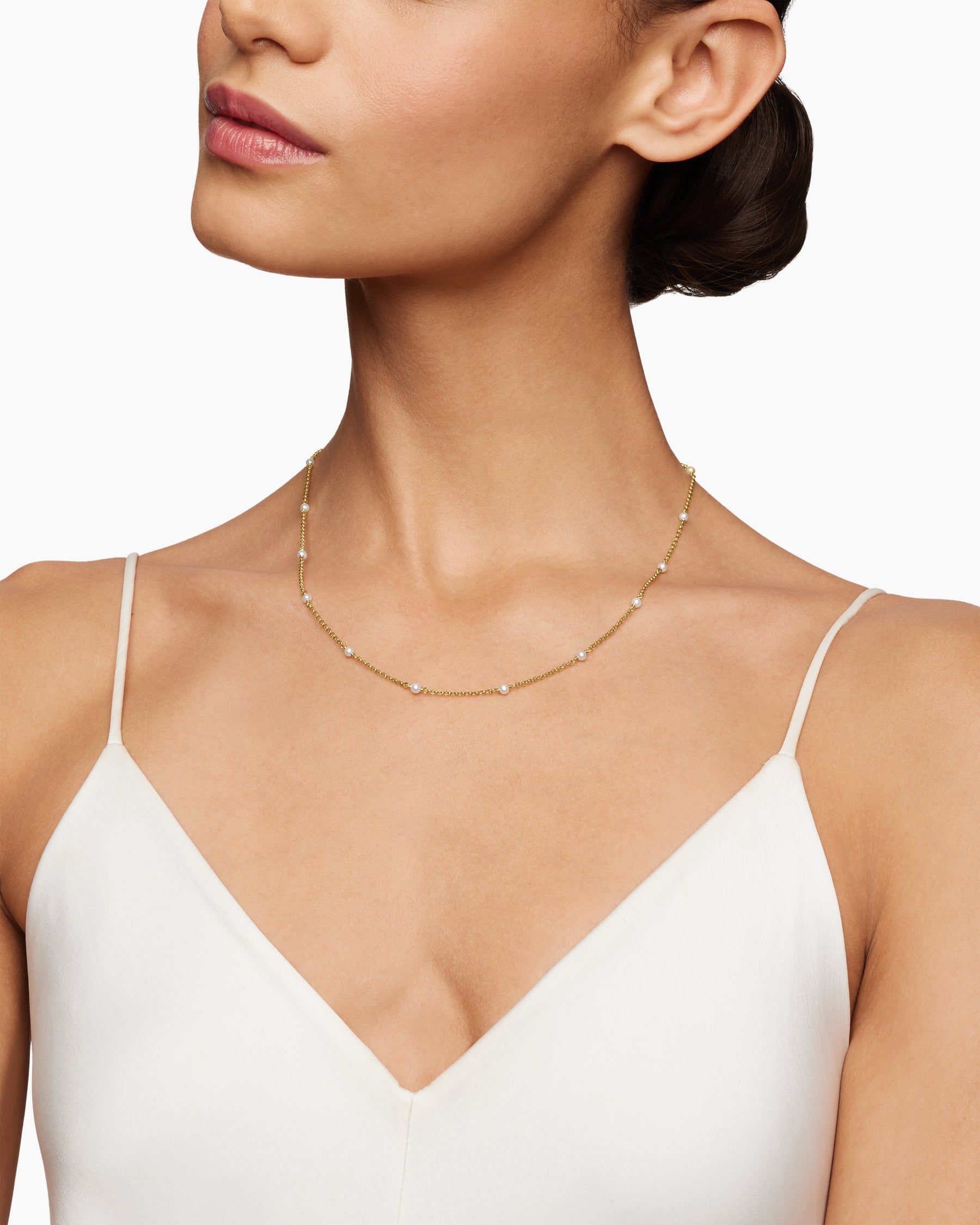 Alternative view of Cable Collectibles Bead and Chain Necklace in 18K Yellow Gold with Pearls, 3.5mm