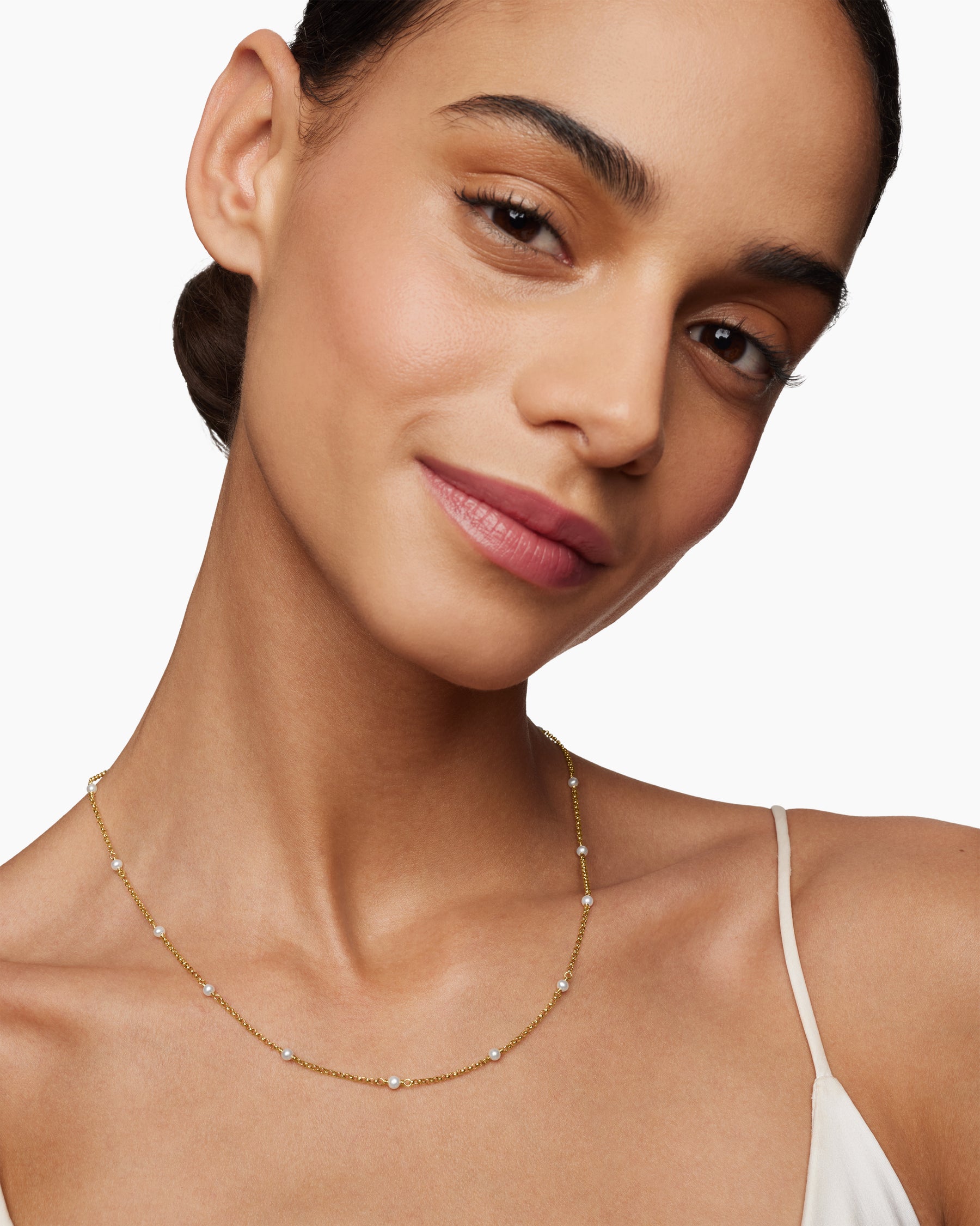 Cable Collectibles Bead and Chain Necklace in 18K Yellow Gold with Pearls, 3.5mm - Image 6