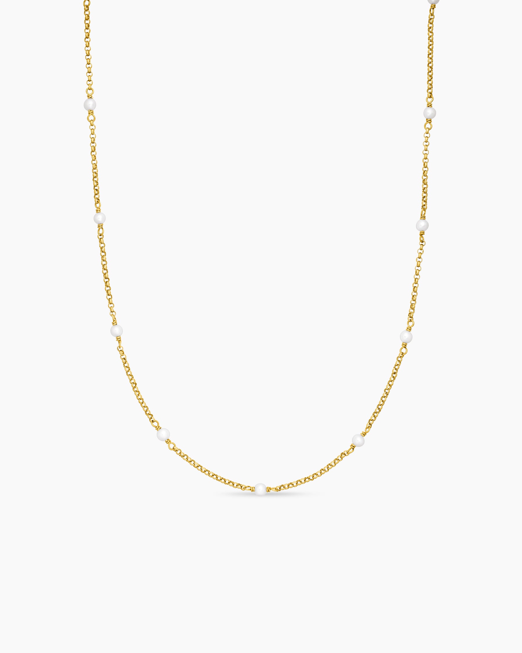 Cable Collectibles Bead and Chain Necklace in 18K Yellow Gold with Pearls, 3.5mm