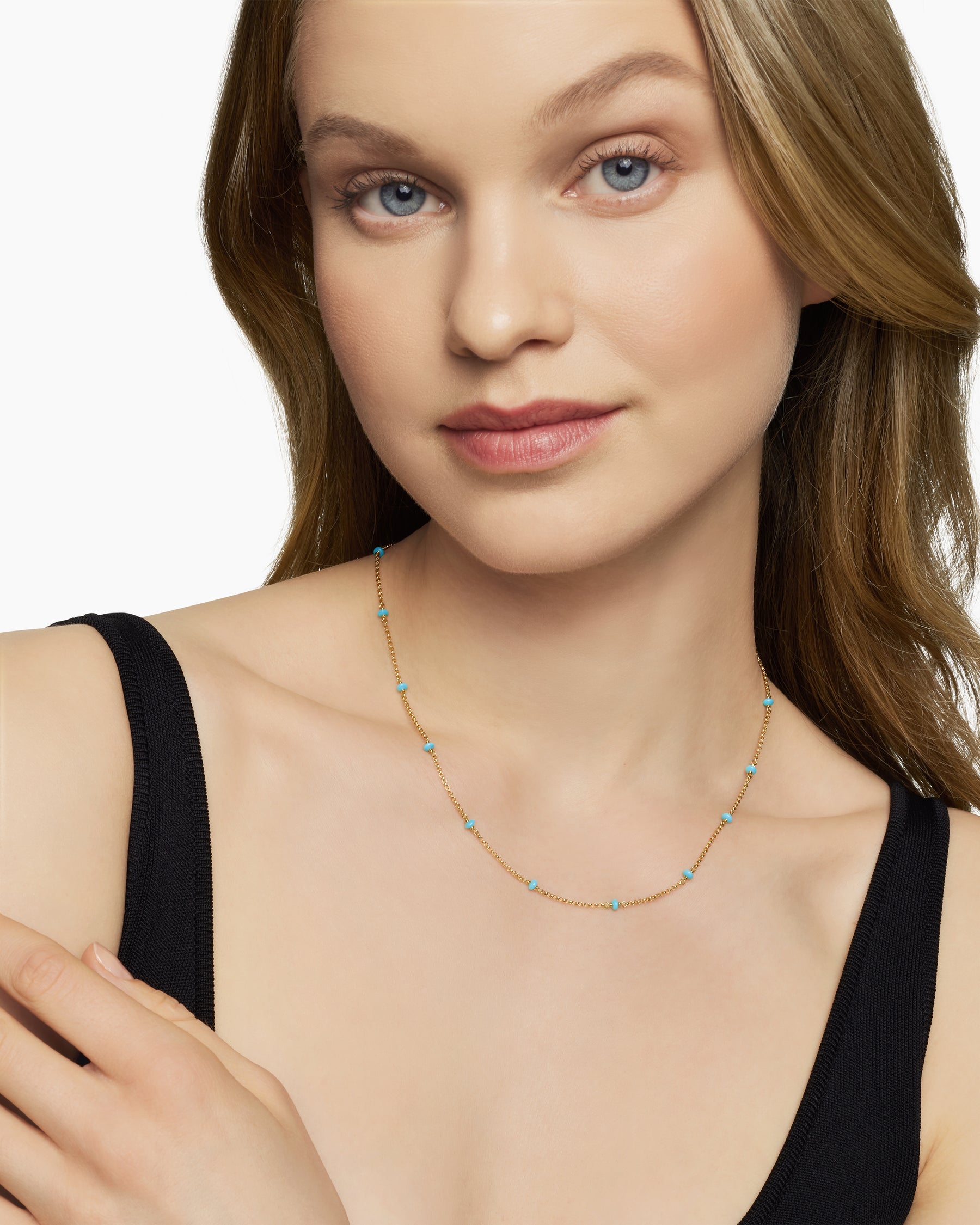 Alternative view of Cable Collectibles Bead and Chain Necklace in 18K Yellow Gold with Turquoise, 3.5mm