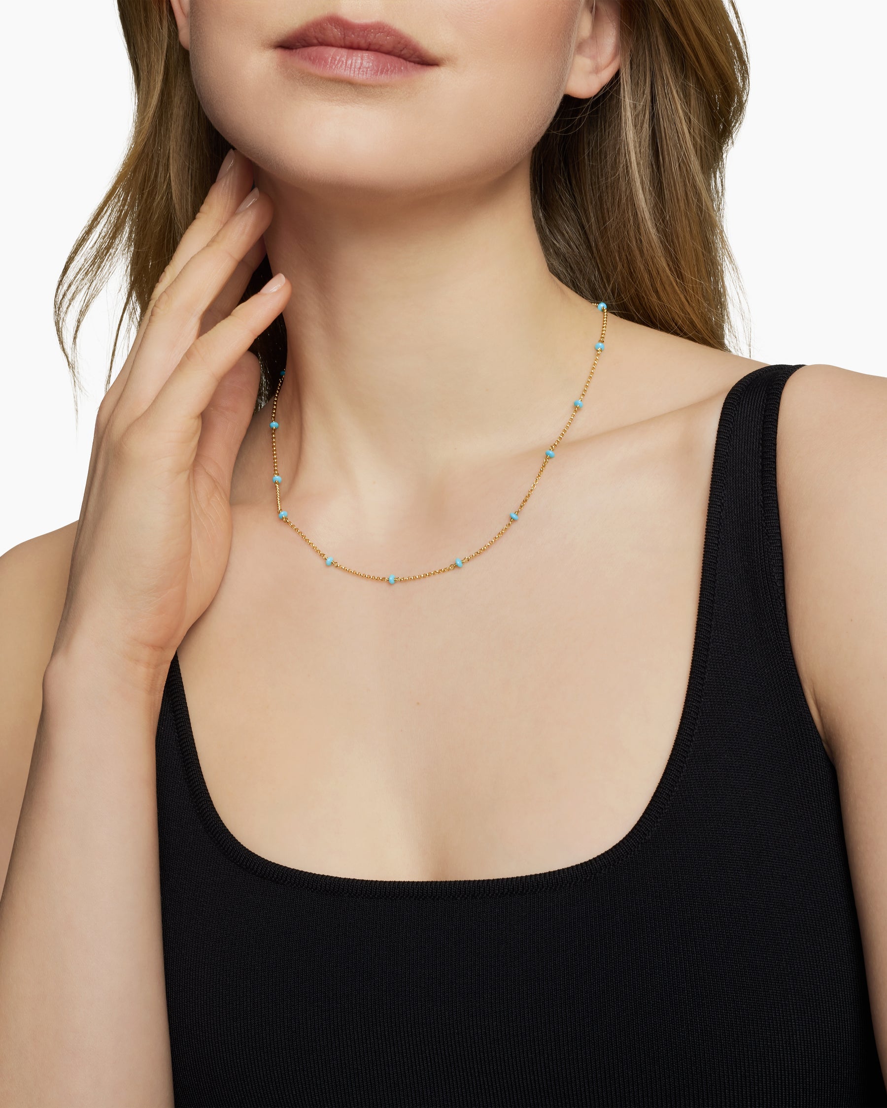 Cable Collectibles Bead and Chain Necklace in 18K Yellow Gold with Turquoise, 3.5mm - Image 6
