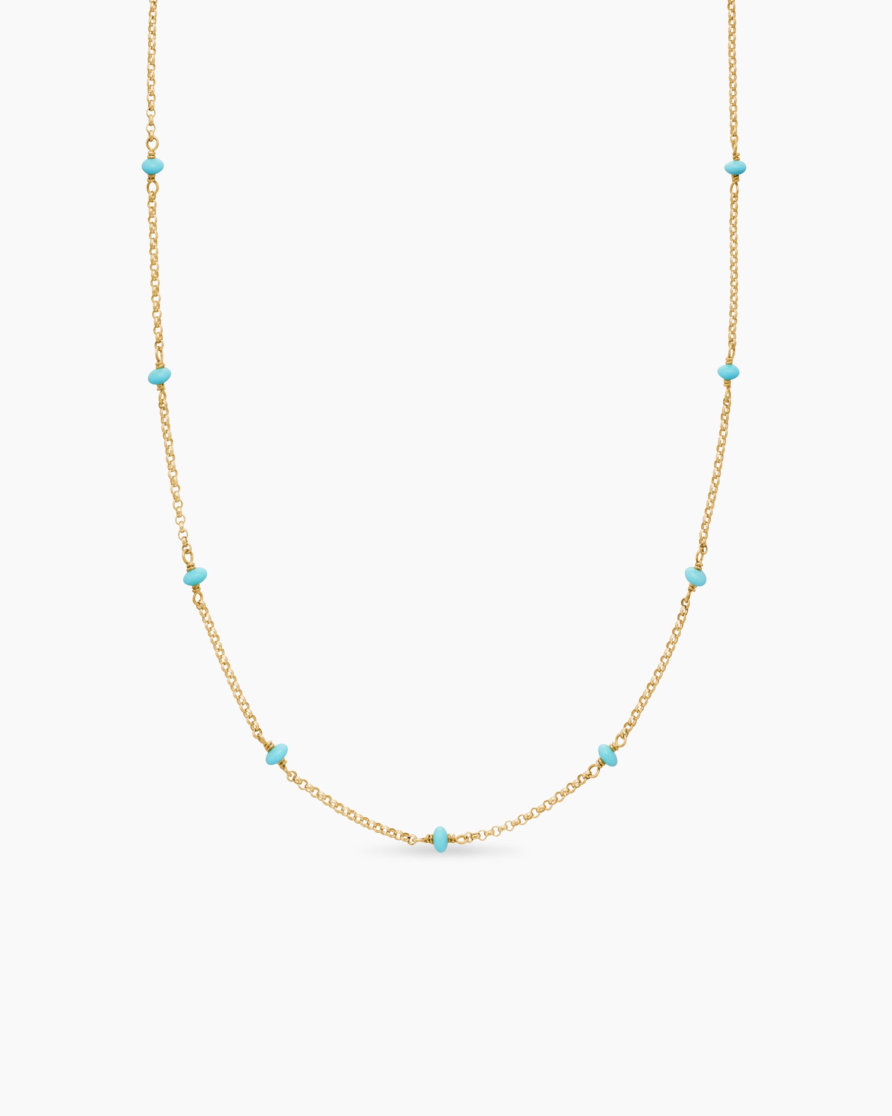 Cable Collectibles Bead and Chain Necklace in 18K Yellow Gold with Turquoise, 3.5mm