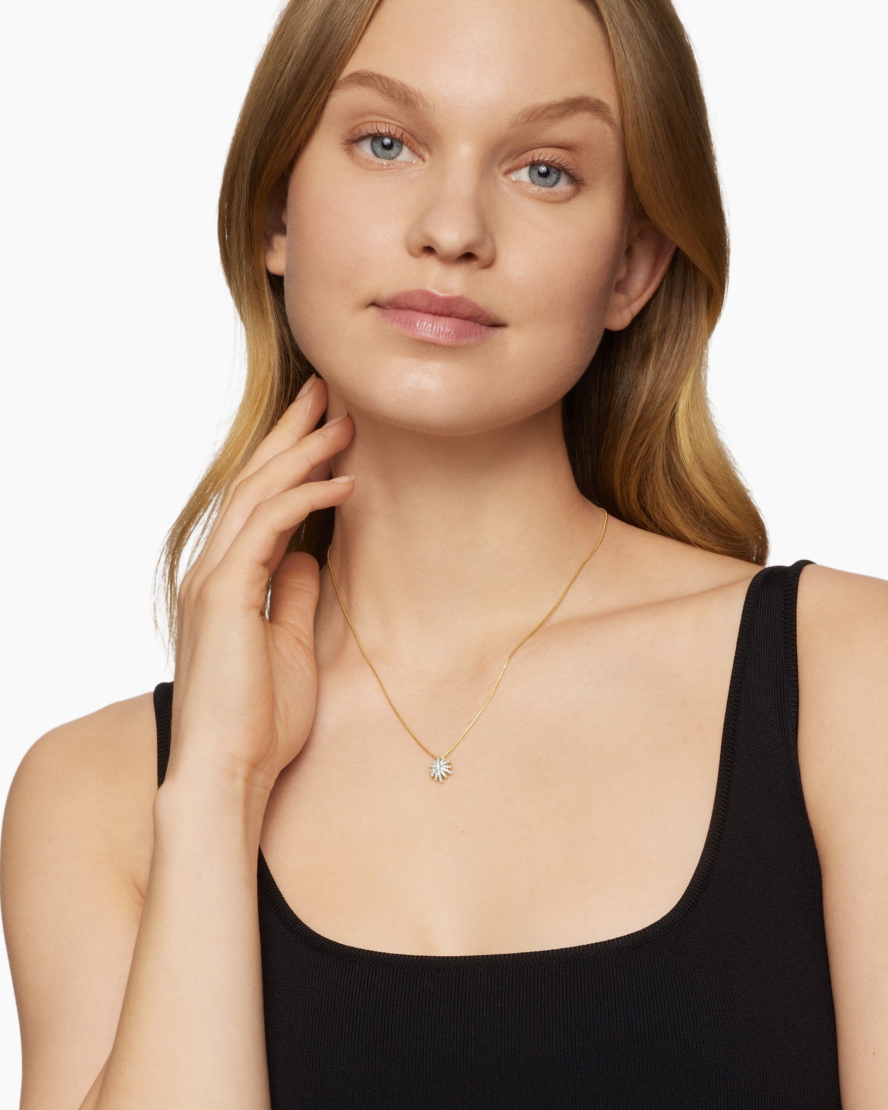 Alternative view of Starburst Pendant Necklace in 18K Yellow Gold with Diamonds, 11mm