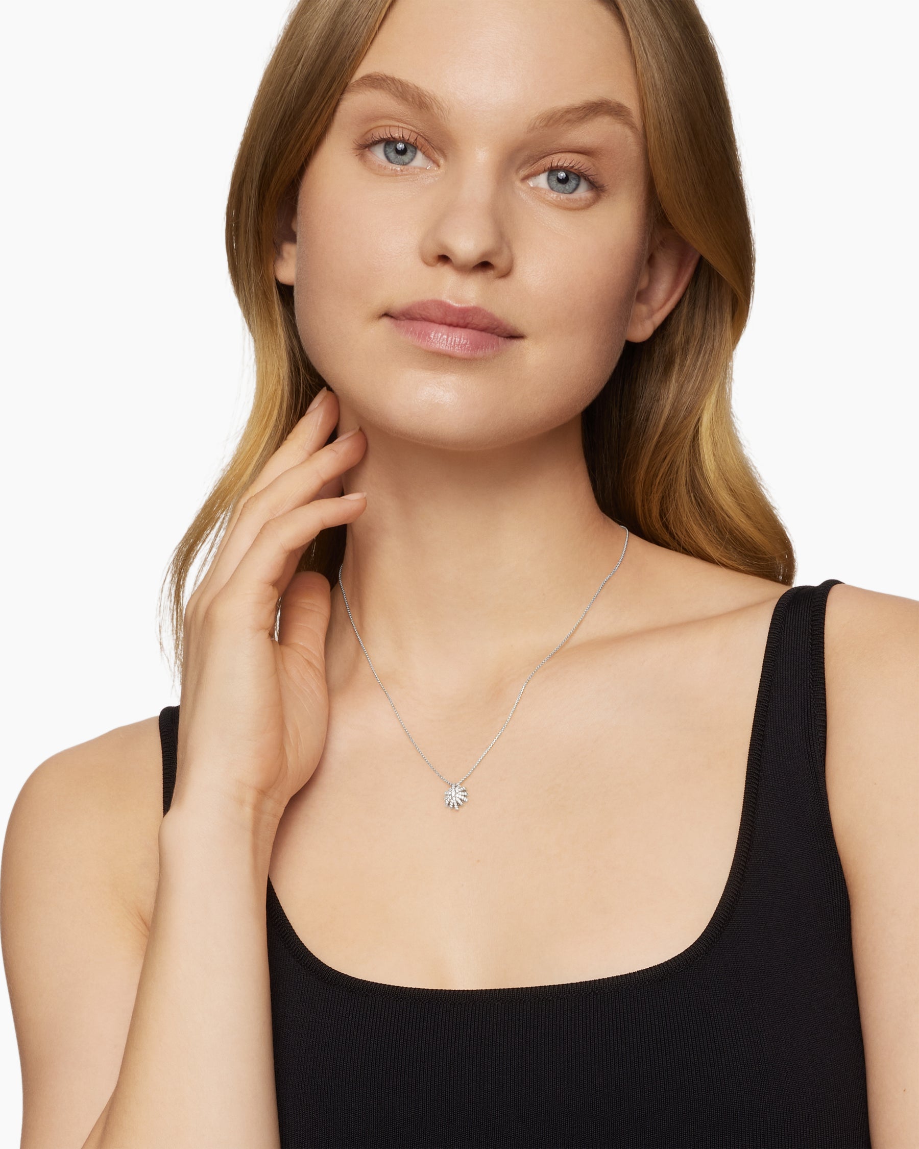 Alternative view of Starburst Pendant Necklace in 18K White Gold with Diamonds, 12mm