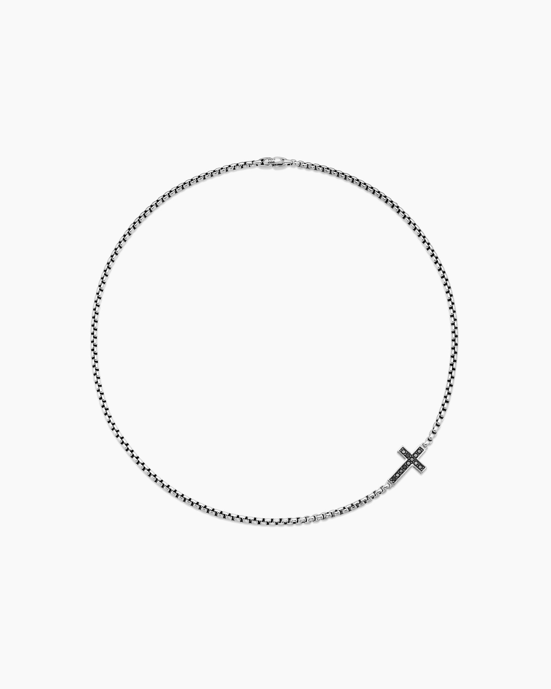 Cross Station Necklace in Sterling Silver with Black Diamonds, 3.4mm - Image 4