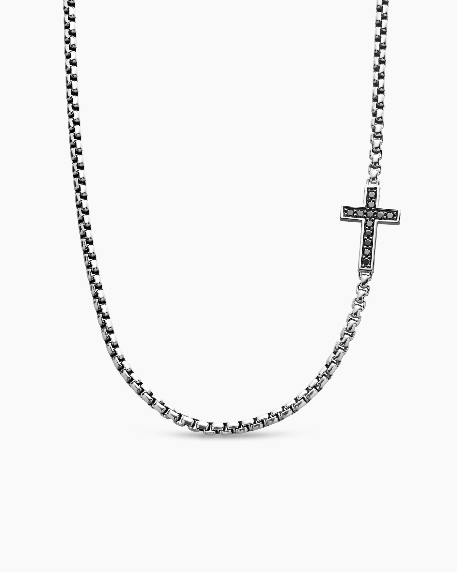 Cross Station Necklace in Sterling Silver with Black Diamonds, 3.4mm
