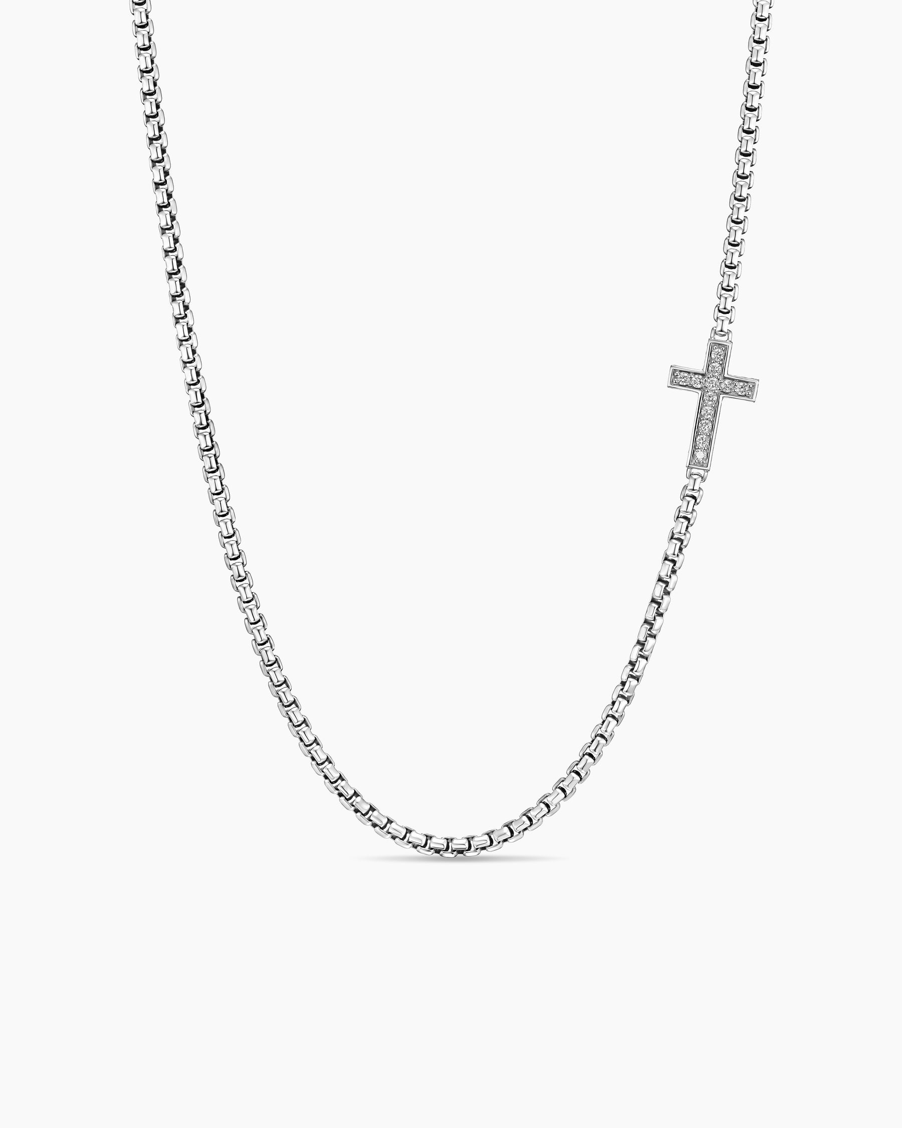 Cross Station Necklace in Sterling Silver with Diamonds, 3.4mm