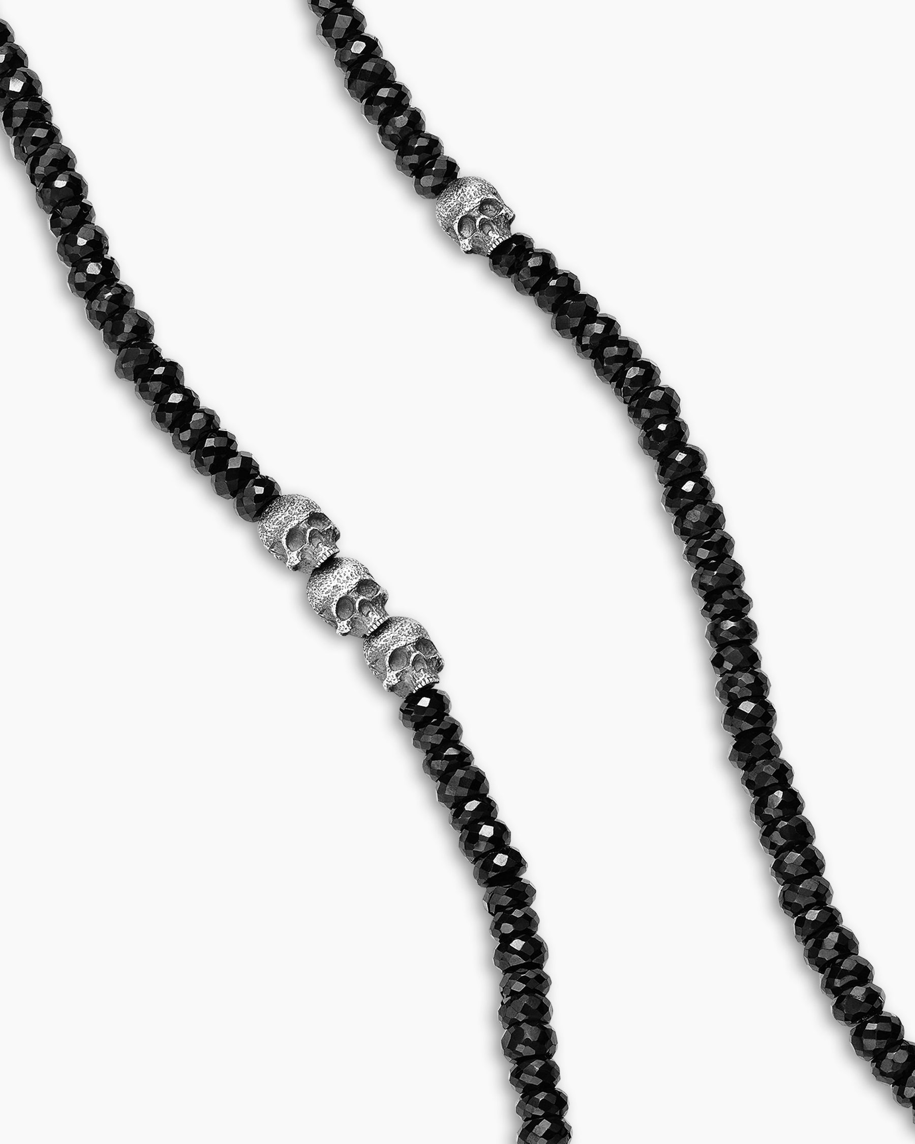 Memento Mori Skull Station Necklace in Sterling Silver with Black Spinel, 6mm - Image 3
