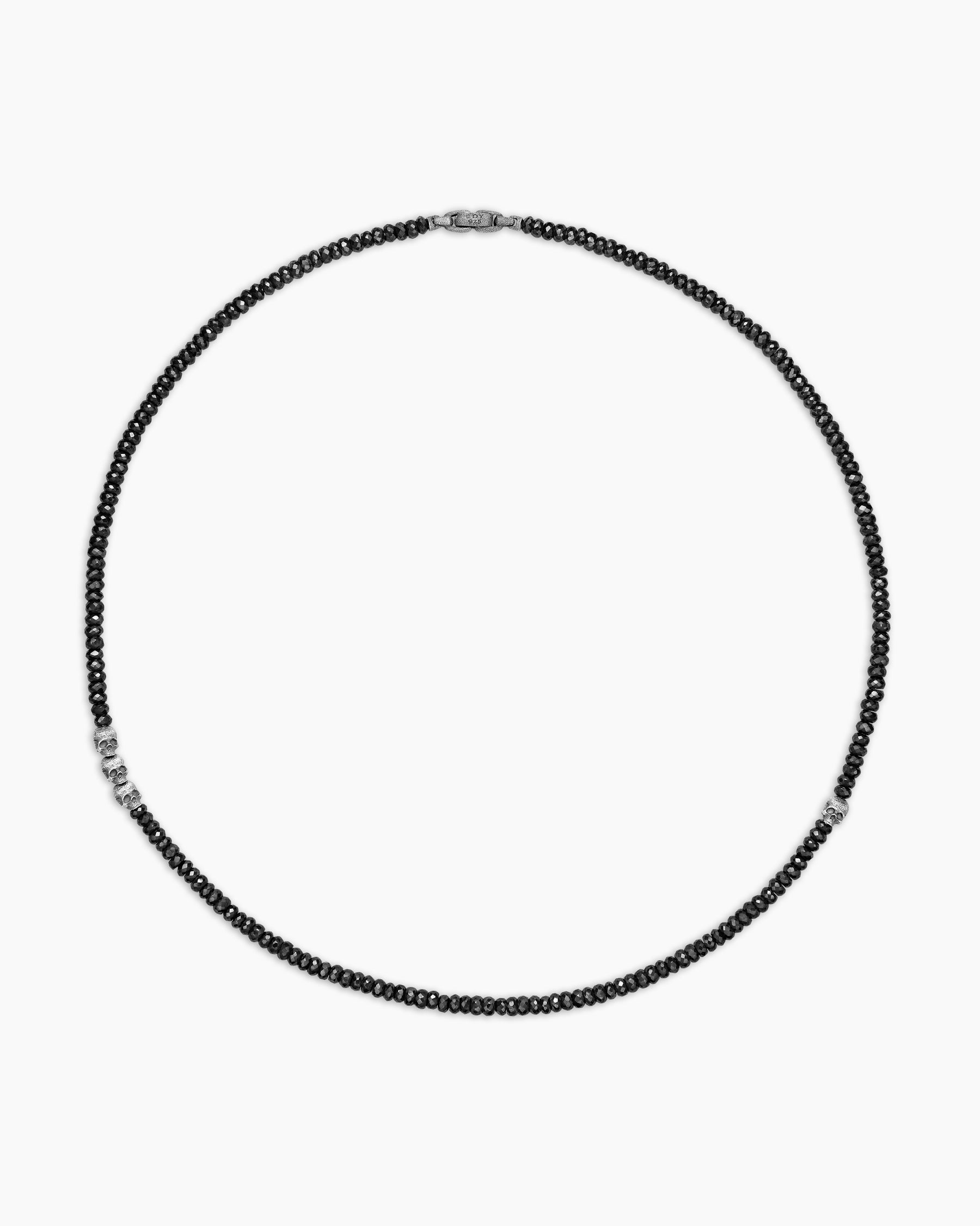 Memento Mori Skull Station Necklace in Sterling Silver with Black Spinel, 6mm - Image 4