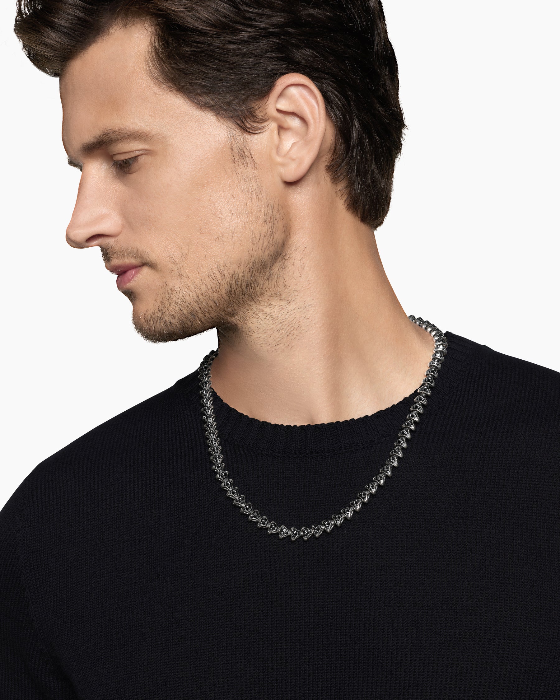 Alternative view of Armory Necklace in Sterling Silver with Black Diamonds, 9.5mm