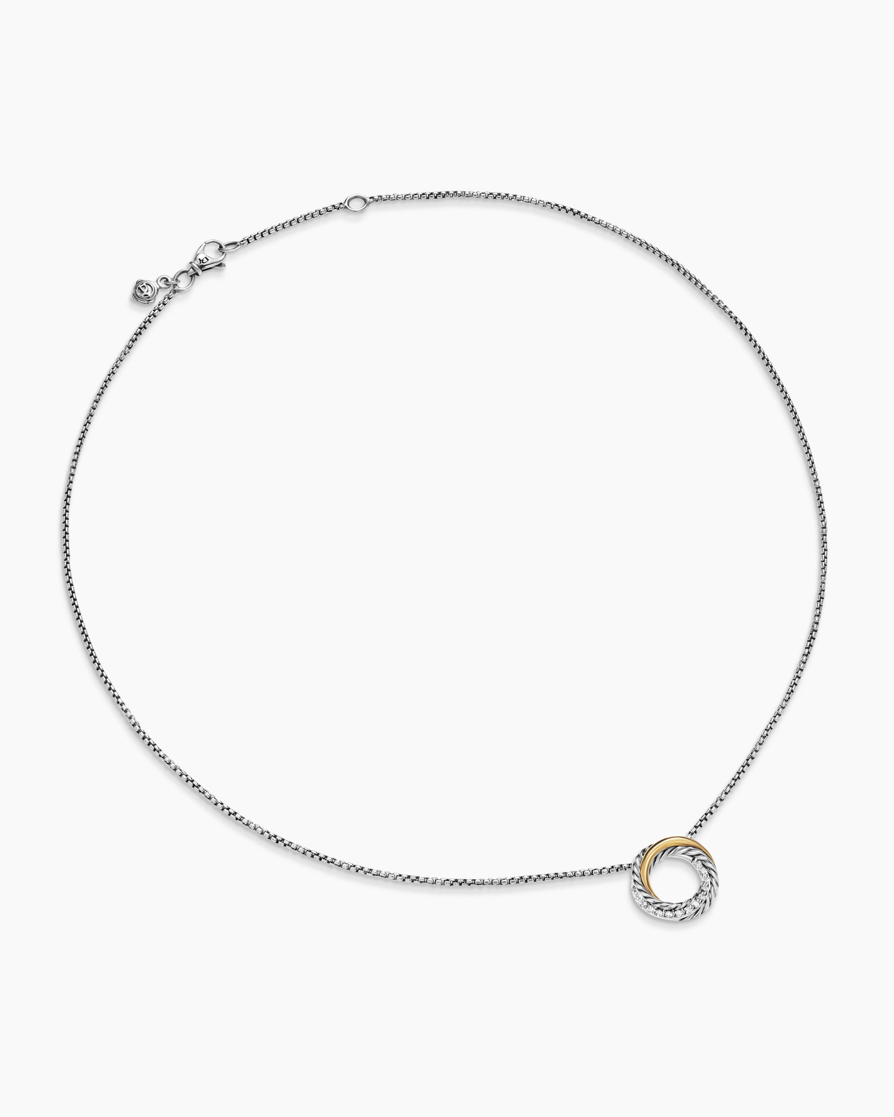 Crossover Pendant Necklace in Sterling Silver with 18K Yellow Gold and Diamonds, 14.5mm - Image 3