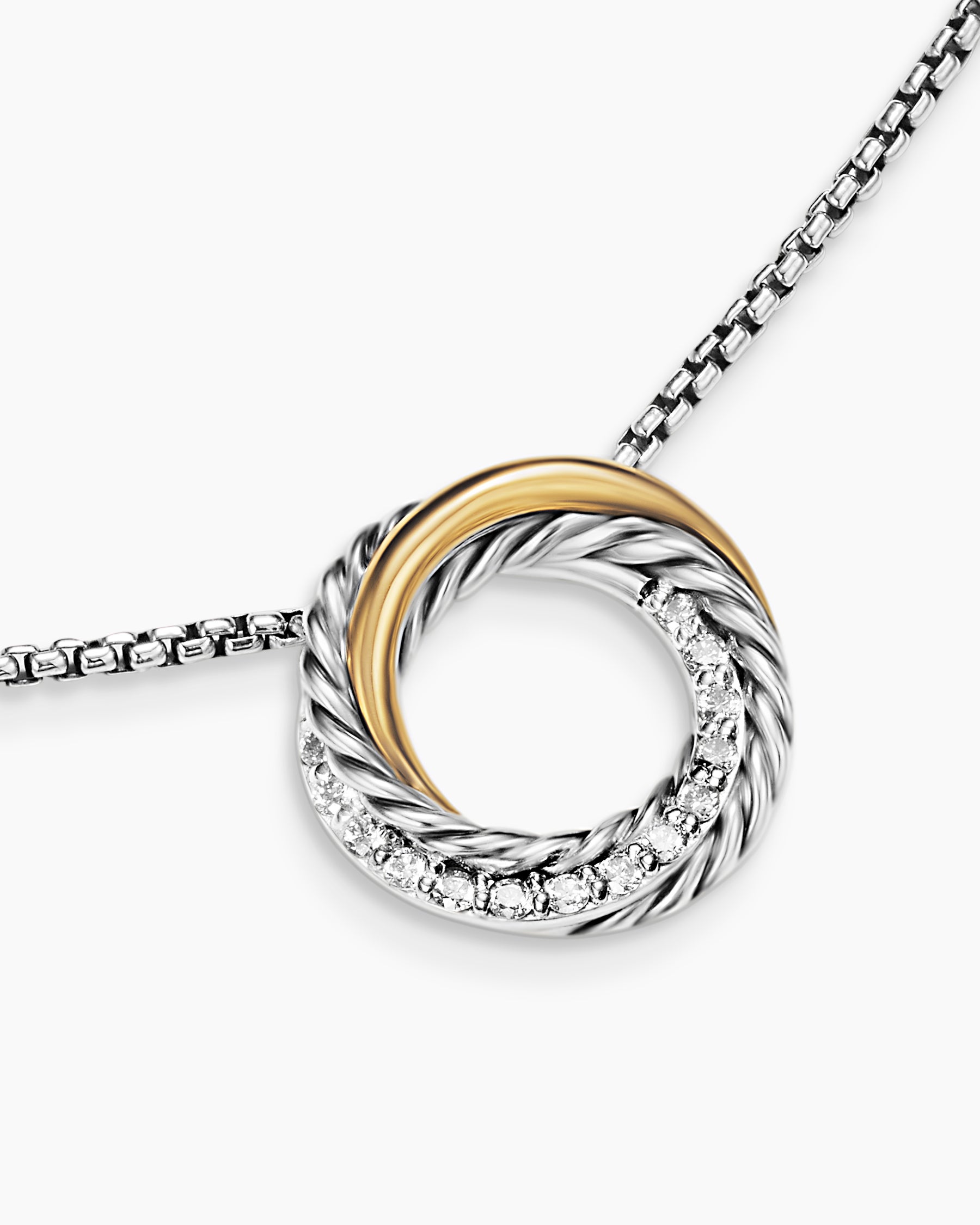 Crossover Pendant Necklace in Sterling Silver with 18K Yellow Gold and Diamonds, 14.5mm - Image 5