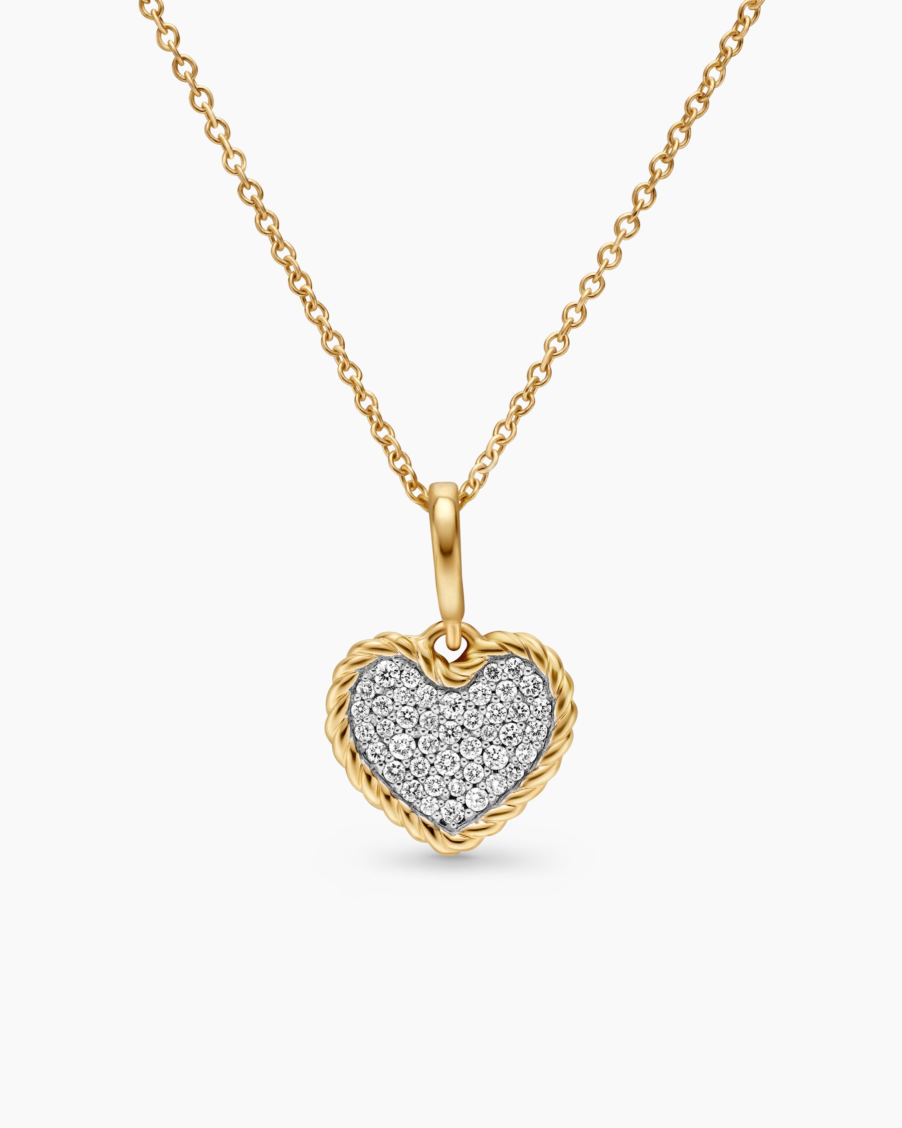 Cable Collectibles Pavé Plate Heart Necklace in 18K Yellow Gold with Diamonds, 11.5mm