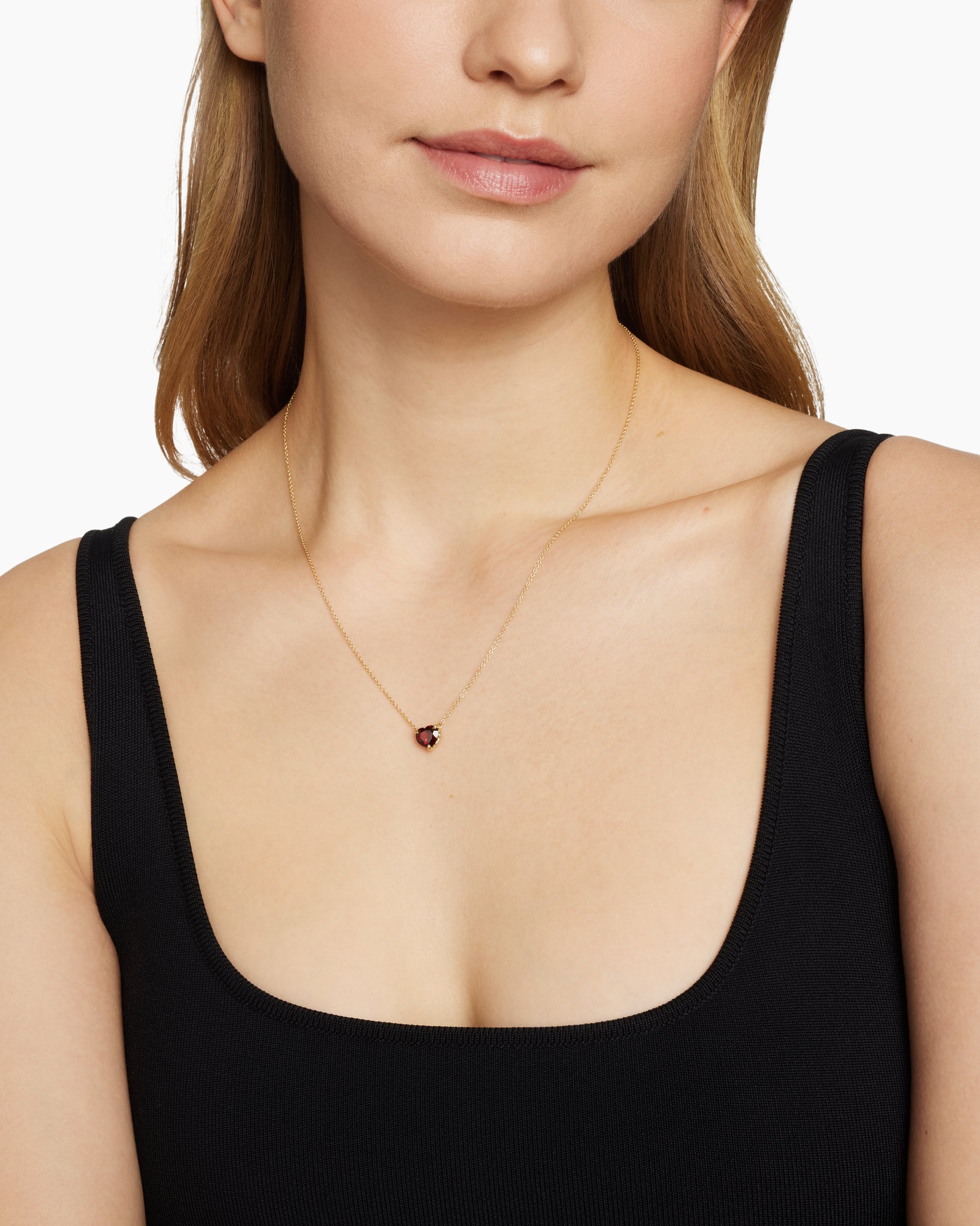 Alternative view of Chatelaine Heart Pendant Necklace in 18K Yellow Gold with Garnet, 8mm