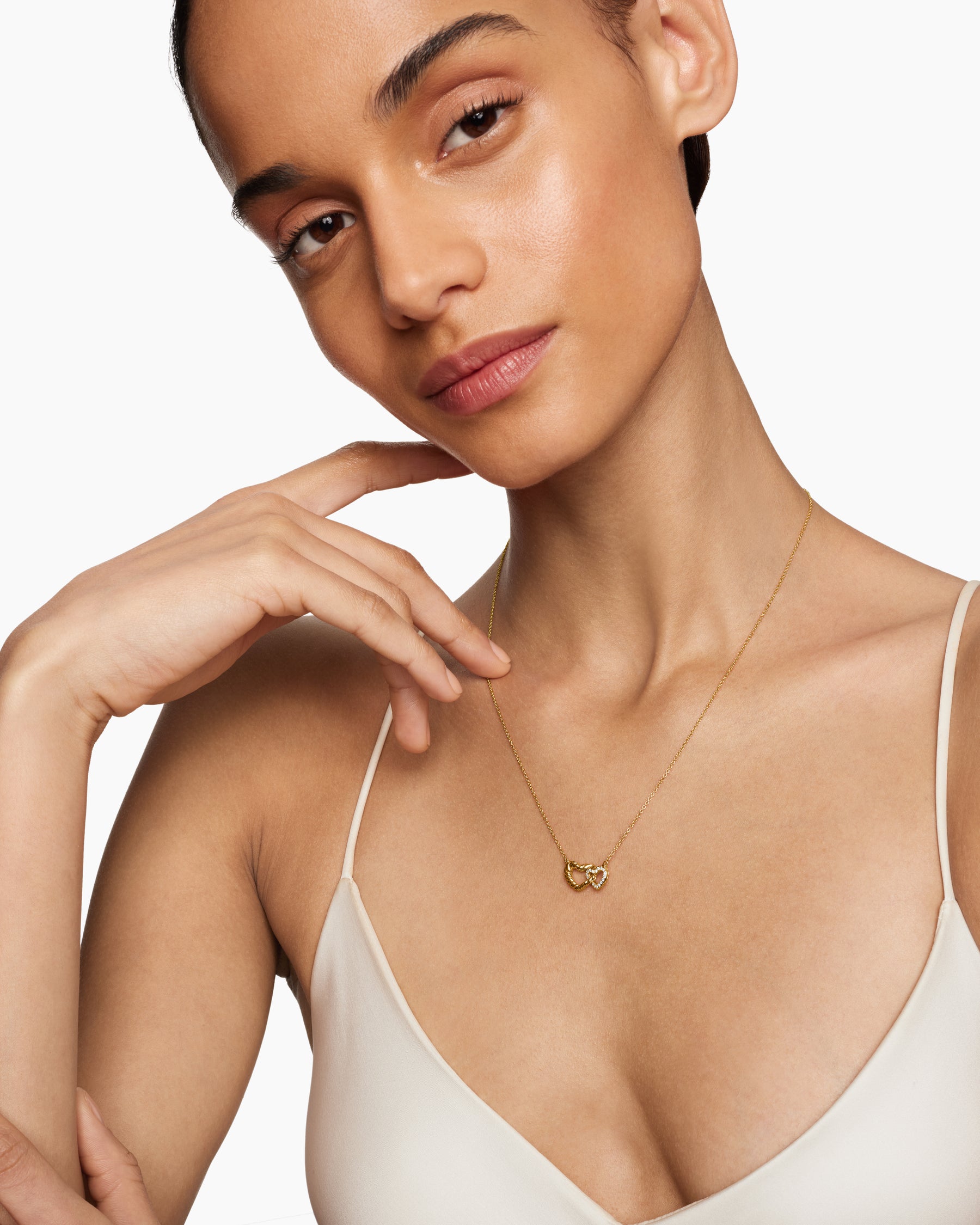 Alternative view of Cable Collectibles Interlocking Heart Necklace in 18K Yellow Gold with Diamonds, 20.6mm