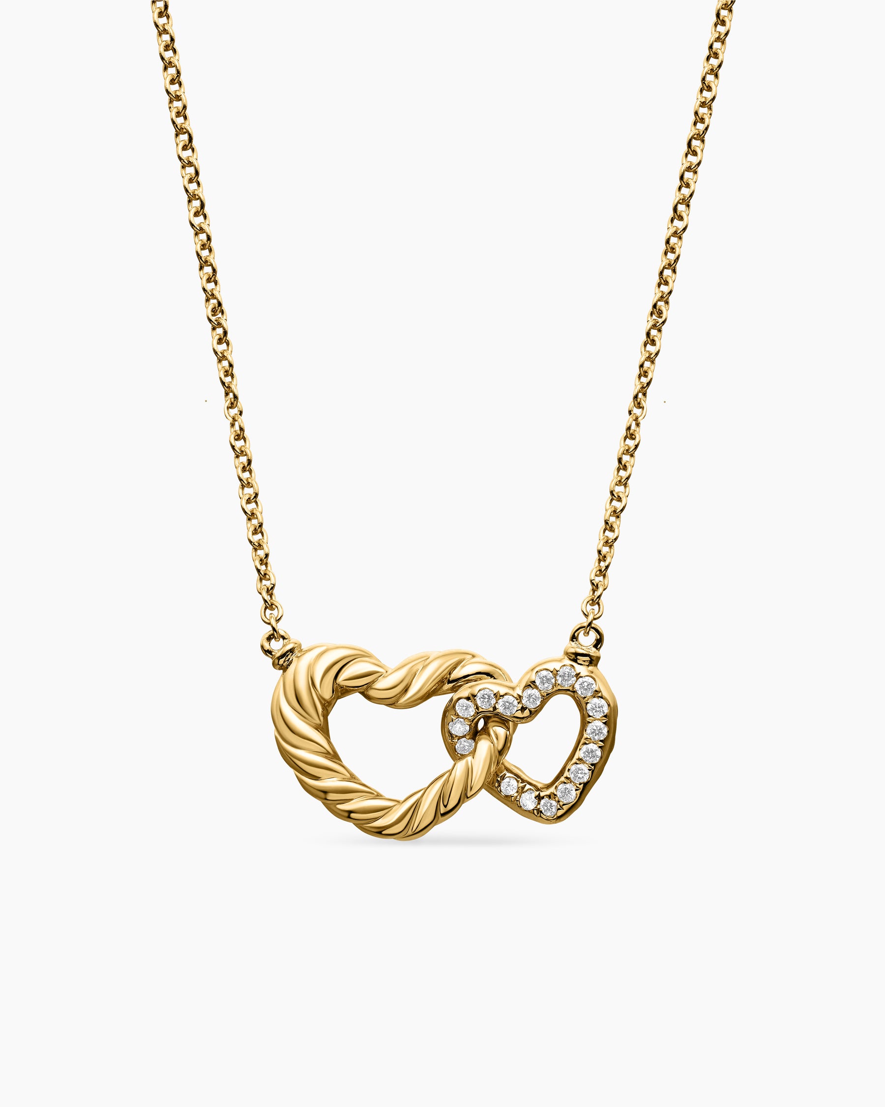 Cable Collectibles Interlocking Heart Necklace in 18K Yellow Gold with Diamonds, 20.6mm