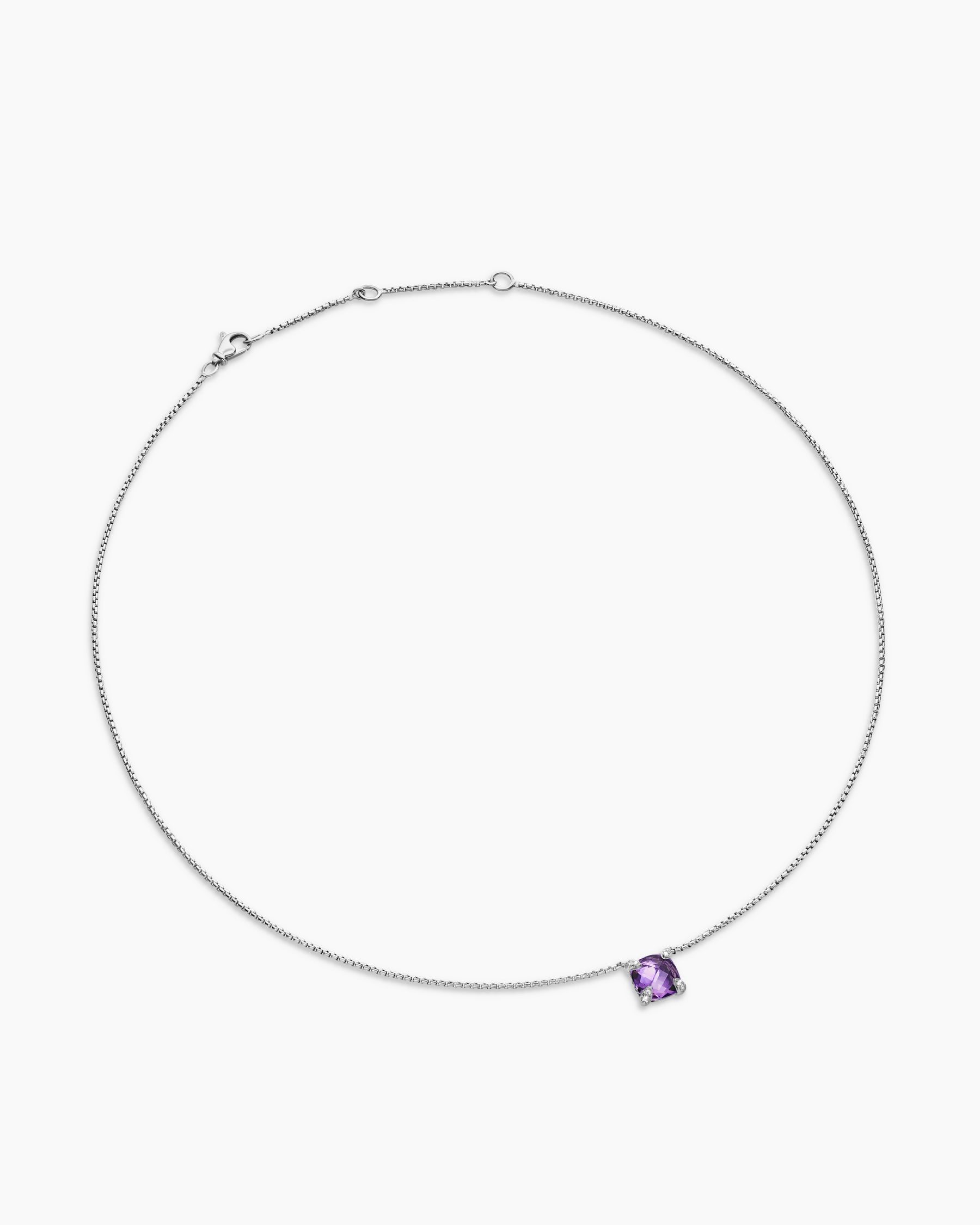 Petite Chatelaine Pendant Necklace in Sterling Silver with Amethyst and Diamonds, 9mm - Image 3