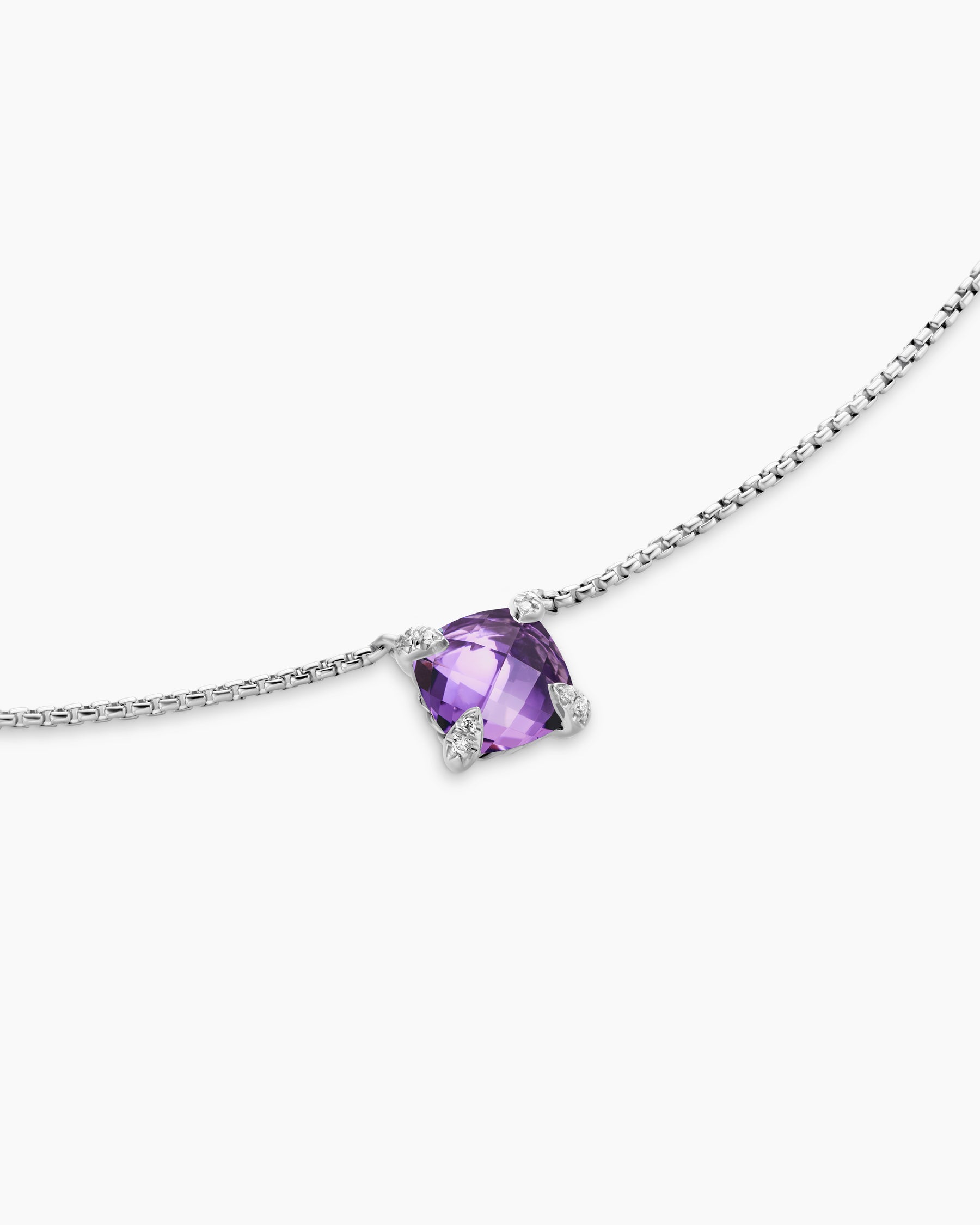 Petite Chatelaine Pendant Necklace in Sterling Silver with Amethyst and Diamonds, 9mm - Image 5