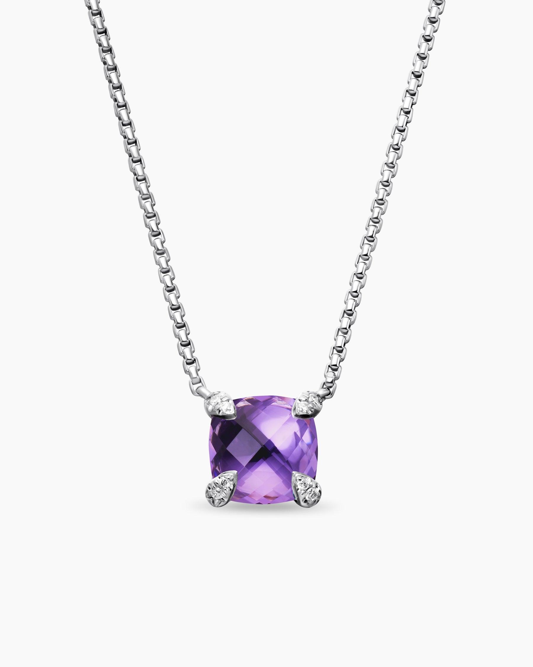 Petite Chatelaine Pendant Necklace in Sterling Silver with Amethyst and Diamonds, 9mm