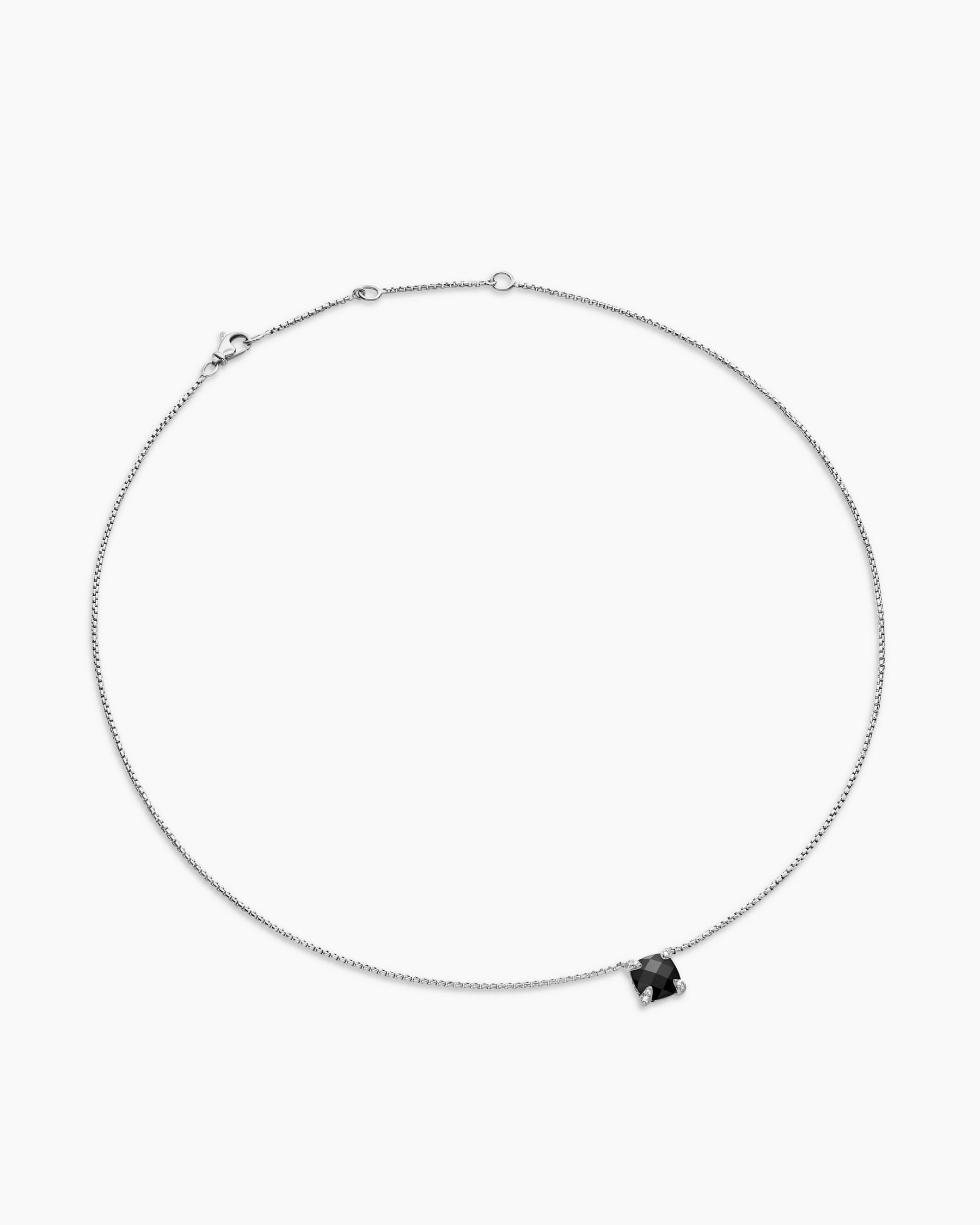 Petite Chatelaine Pendant Necklace in Sterling Silver with Black Onyx and Diamonds, 9mm - Image 3