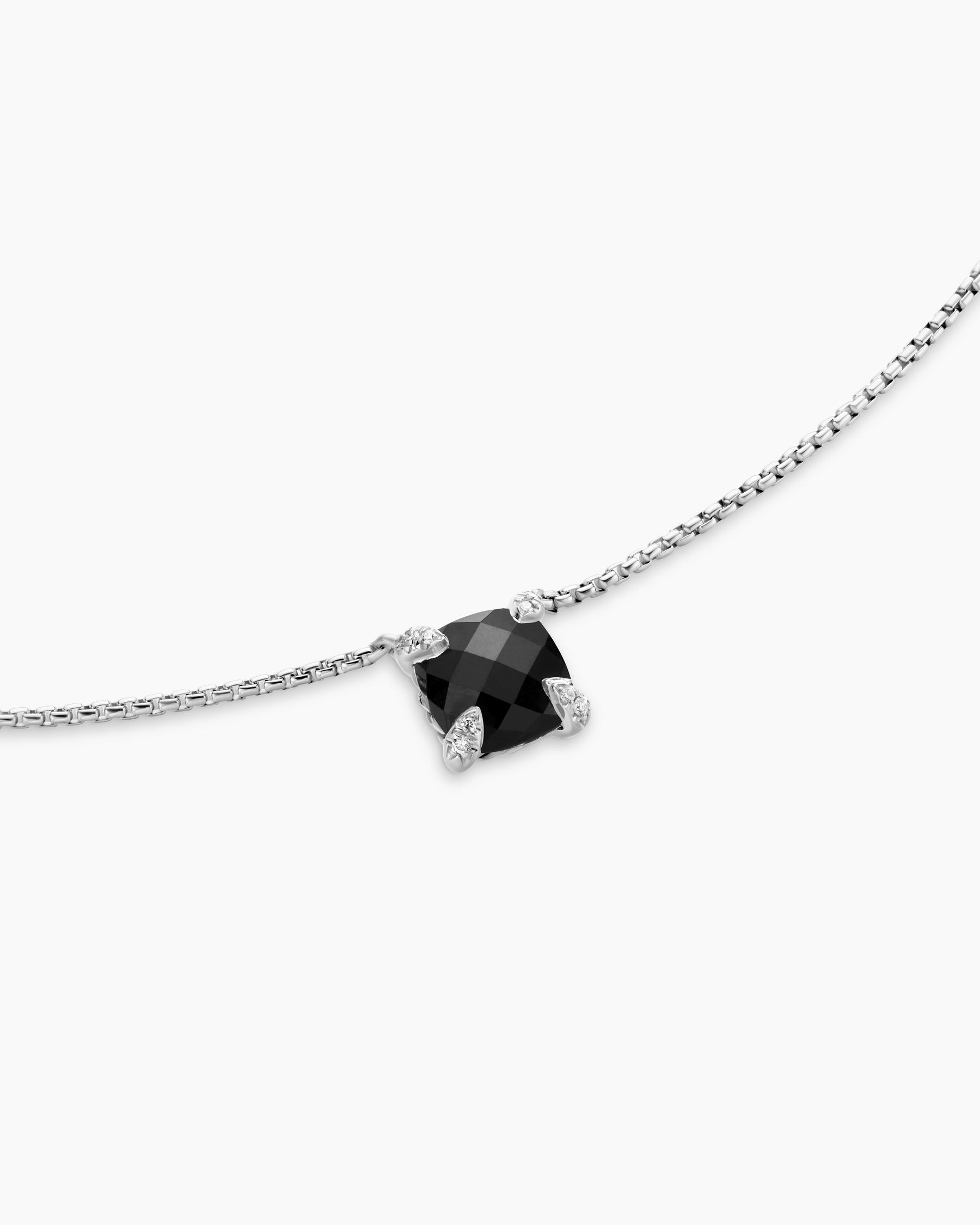 Petite Chatelaine Pendant Necklace in Sterling Silver with Black Onyx and Diamonds, 9mm - Image 5