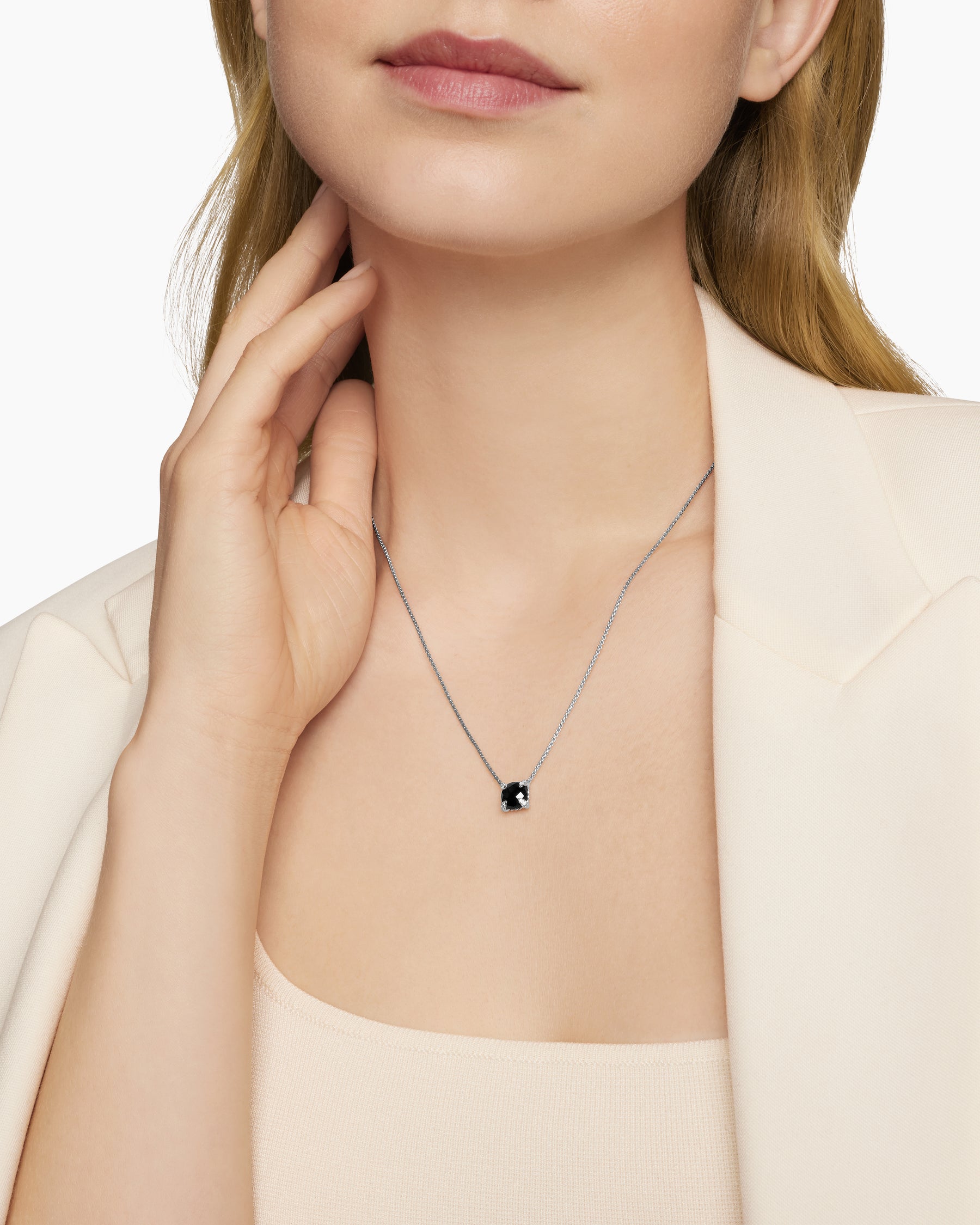 Alternative view of Petite Chatelaine Pendant Necklace in Sterling Silver with Black Onyx and Diamonds, 9mm