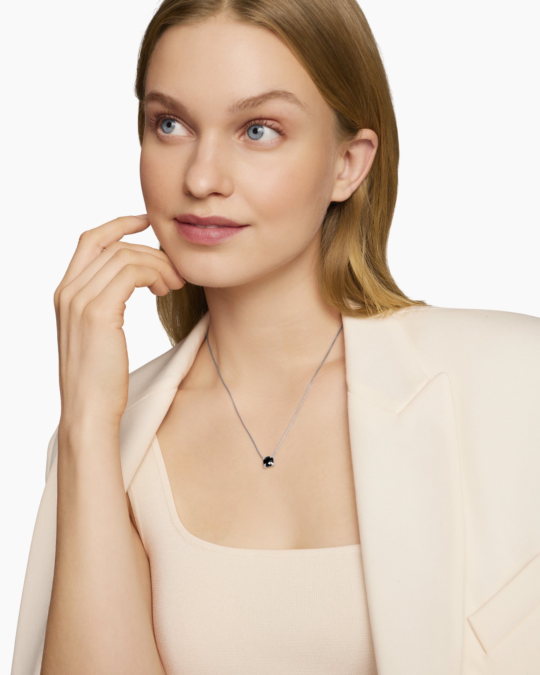 Petite Chatelaine Pendant Necklace in Sterling Silver with Black Onyx and Diamonds, 9mm - Image 6