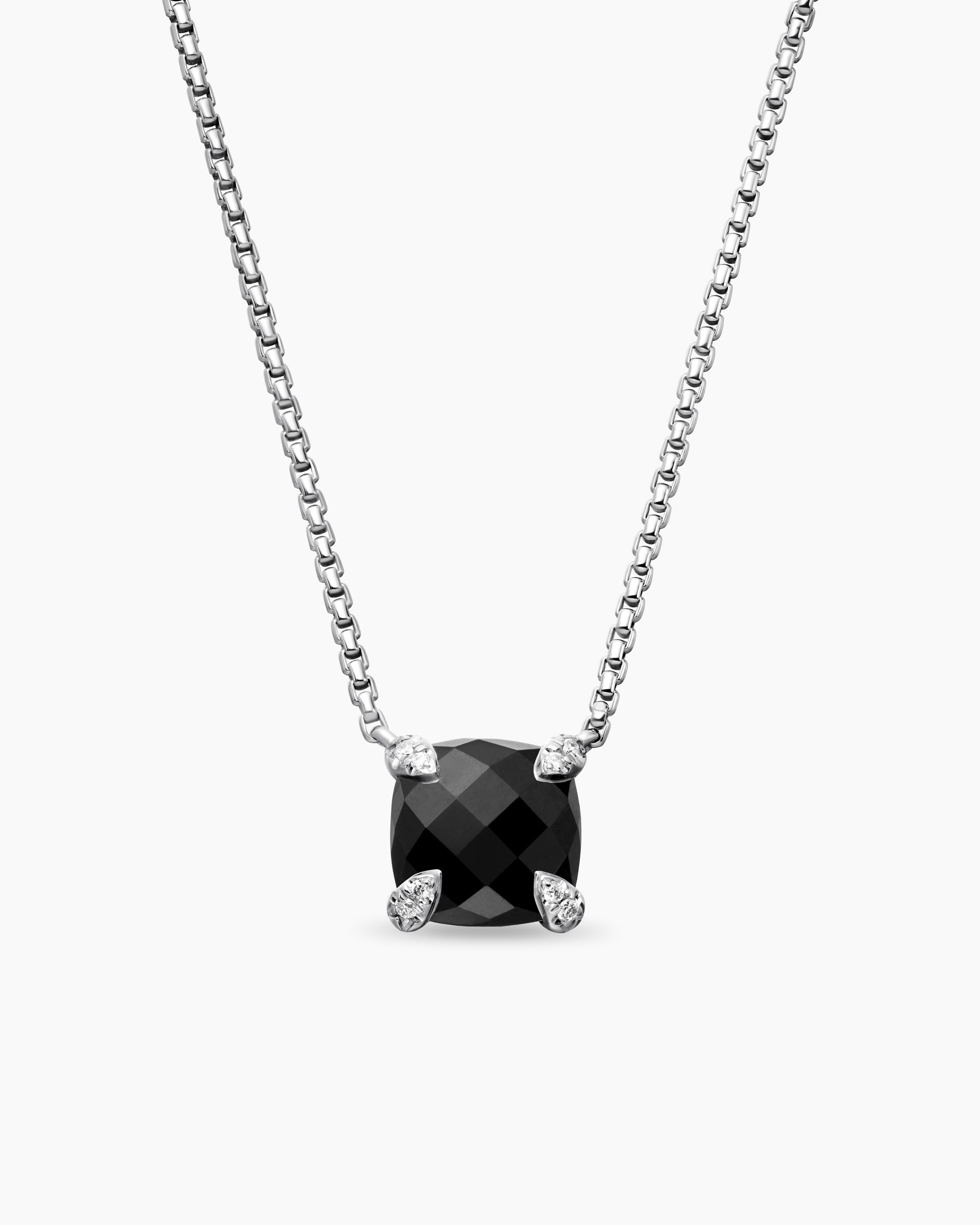 Petite Chatelaine Pendant Necklace in Sterling Silver with Black Onyx and Diamonds, 9mm