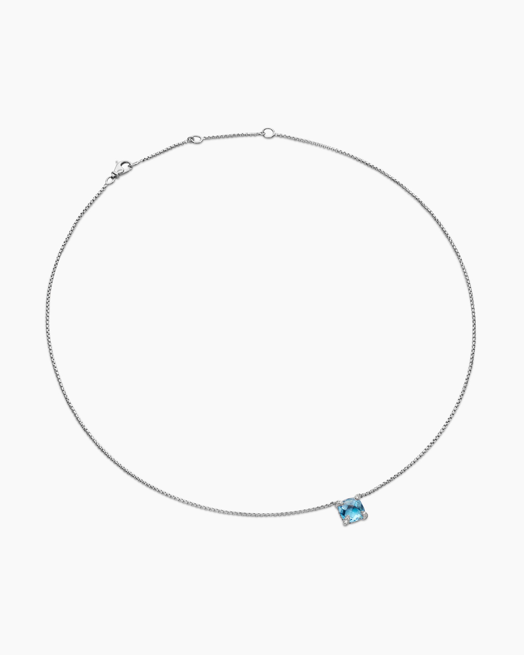 Petite Chatelaine Pendant Necklace in Sterling Silver with Blue Topaz and Diamonds, 9mm - Image 3