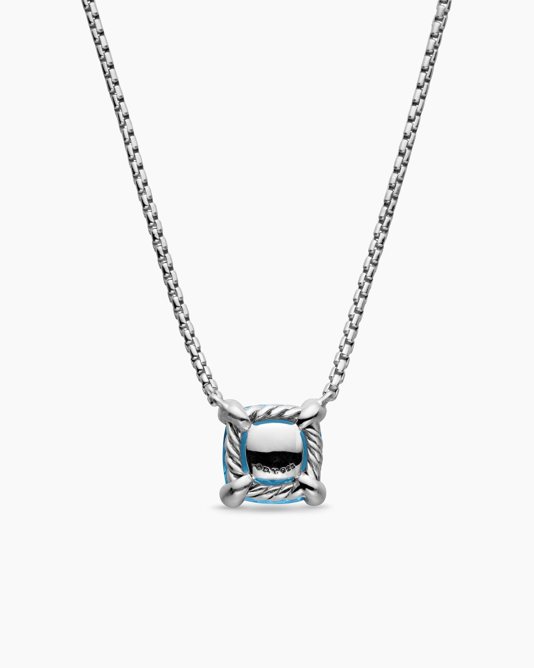 Petite Chatelaine Pendant Necklace in Sterling Silver with Blue Topaz and Diamonds, 9mm - Image 4