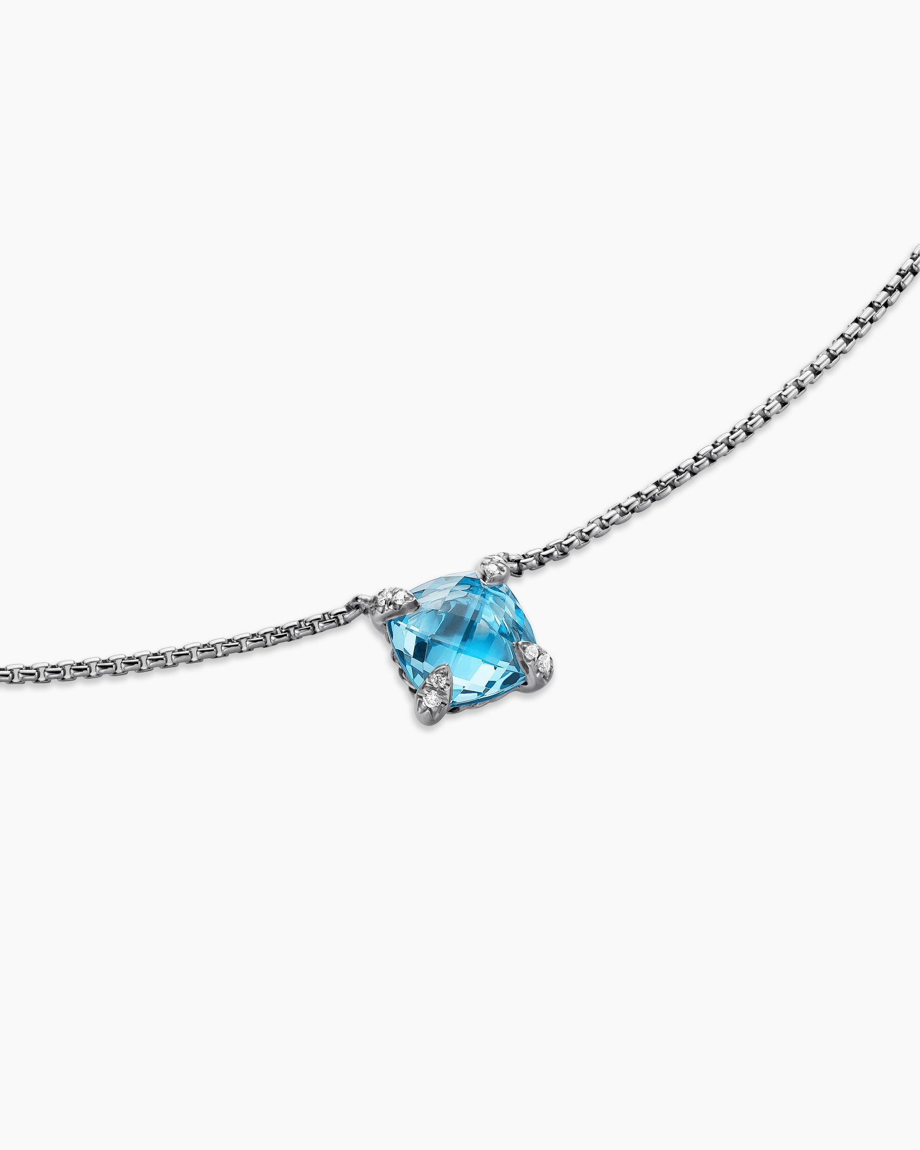 Petite Chatelaine Pendant Necklace in Sterling Silver with Blue Topaz and Diamonds, 9mm - Image 5