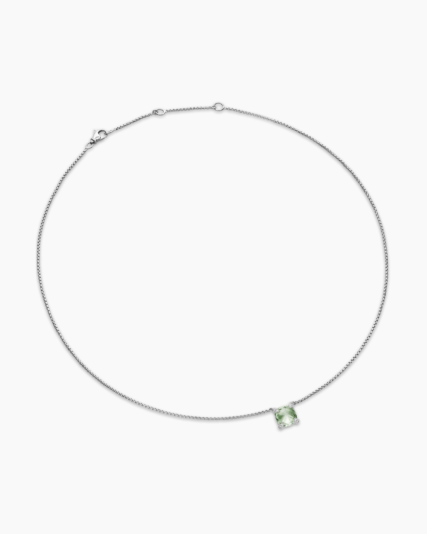Petite Chatelaine Pendant Necklace in Sterling Silver with Prasiolite and Diamonds, 9mm - Image 3