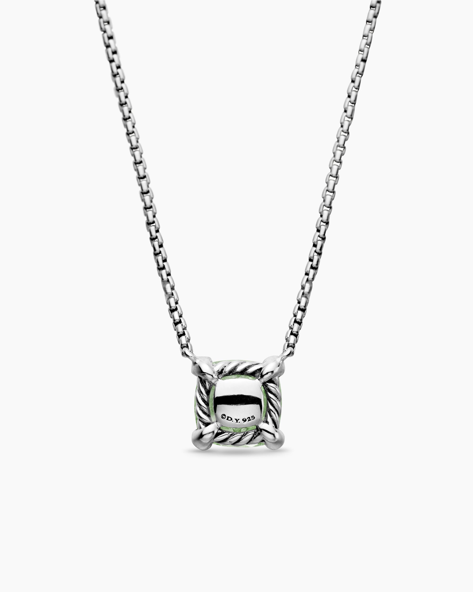 Petite Chatelaine Pendant Necklace in Sterling Silver with Prasiolite and Diamonds, 9mm - Image 4