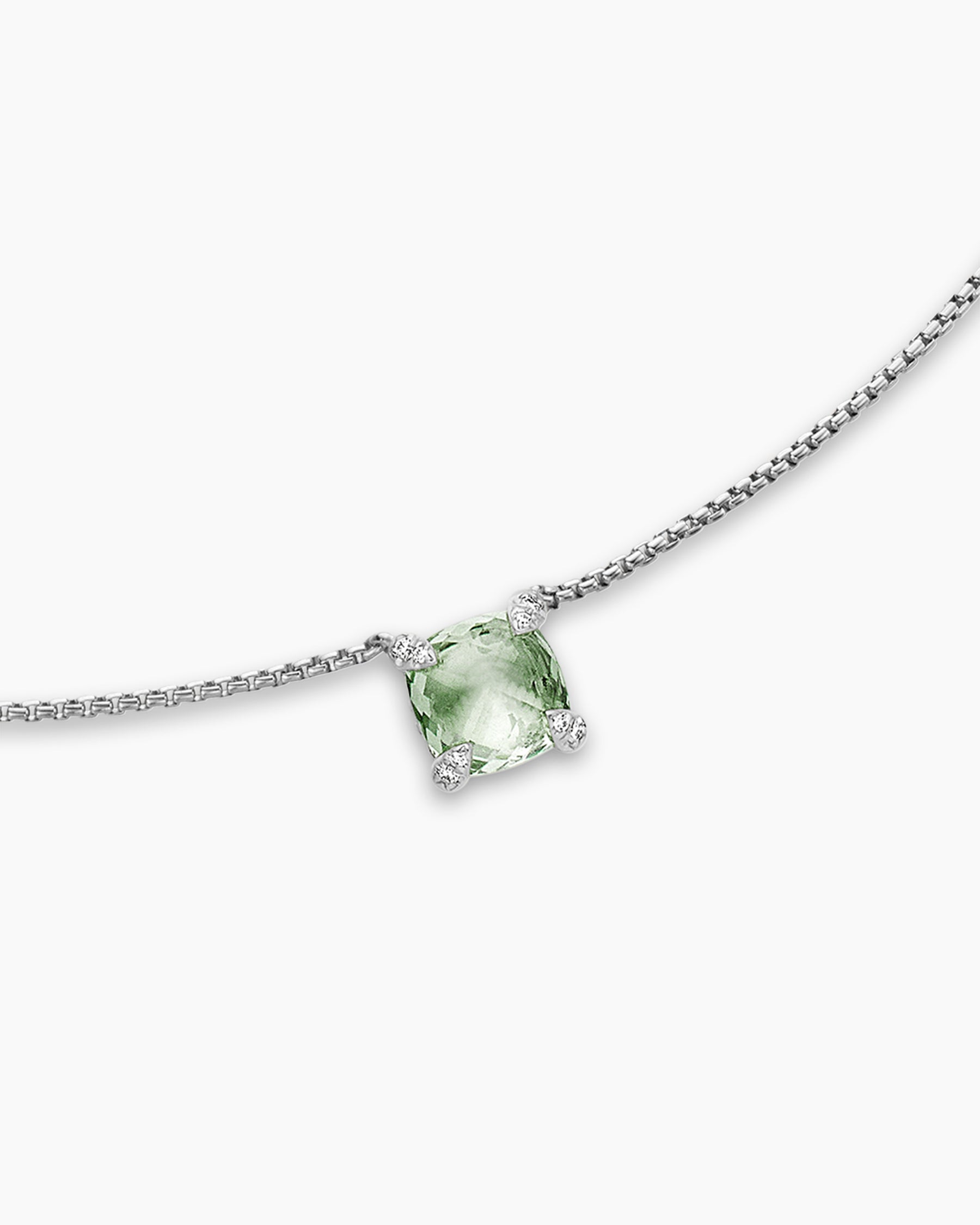 Petite Chatelaine Pendant Necklace in Sterling Silver with Prasiolite and Diamonds, 9mm - Image 5